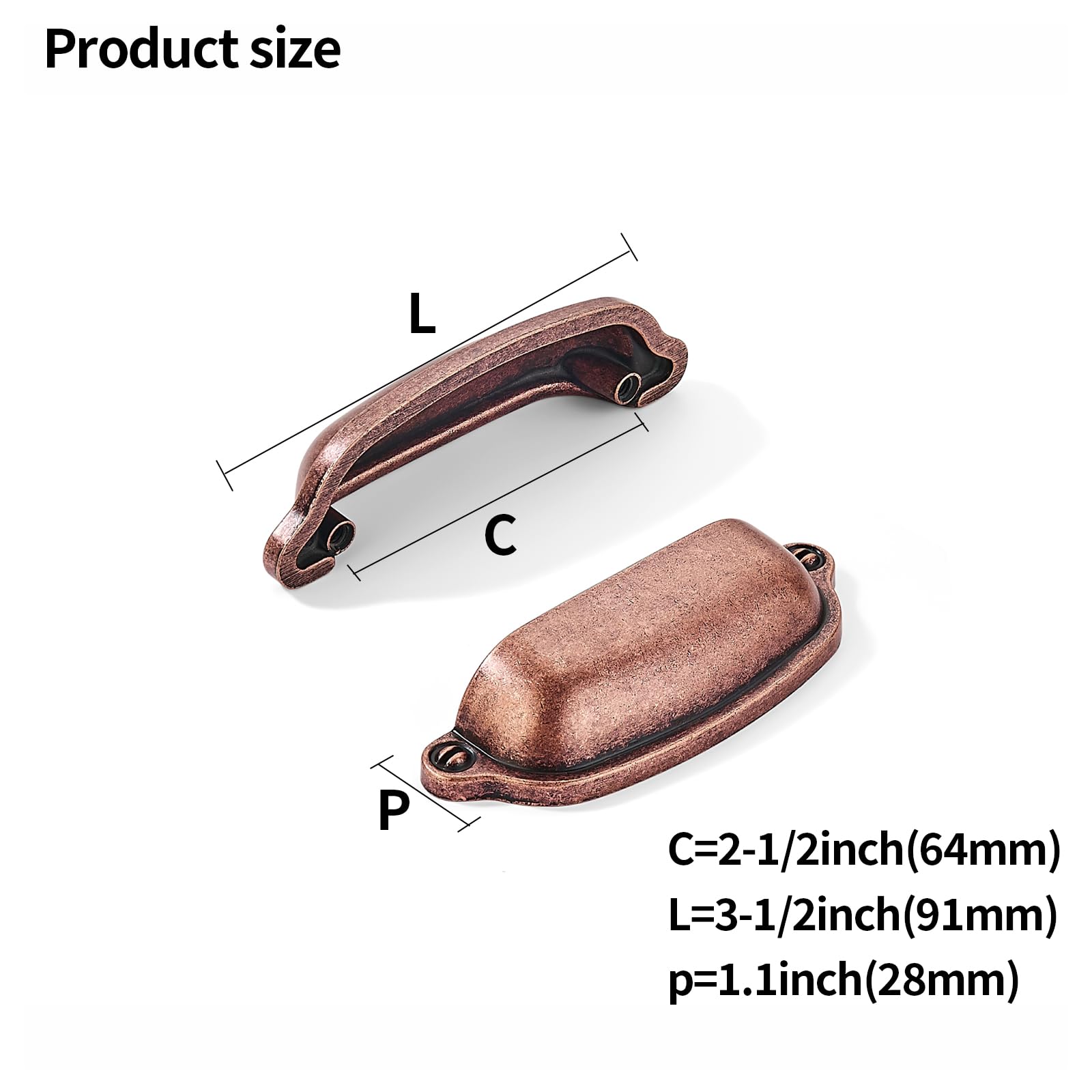 KHTUMEWARE-170357 Antique Copper Cabinet Pulls CTC 2-1/2 in (64 mm) 2-Pack in Antique Copper — KHTUMEWARE