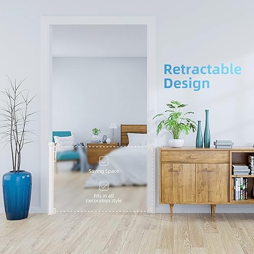 Miniatura 7 de COLOR TREE Puerta retráctil para bebé, 34 pulgadas de alto, se extiende hasta 59 pulgadas de ancho, puerta de malla para perros para mascotas,