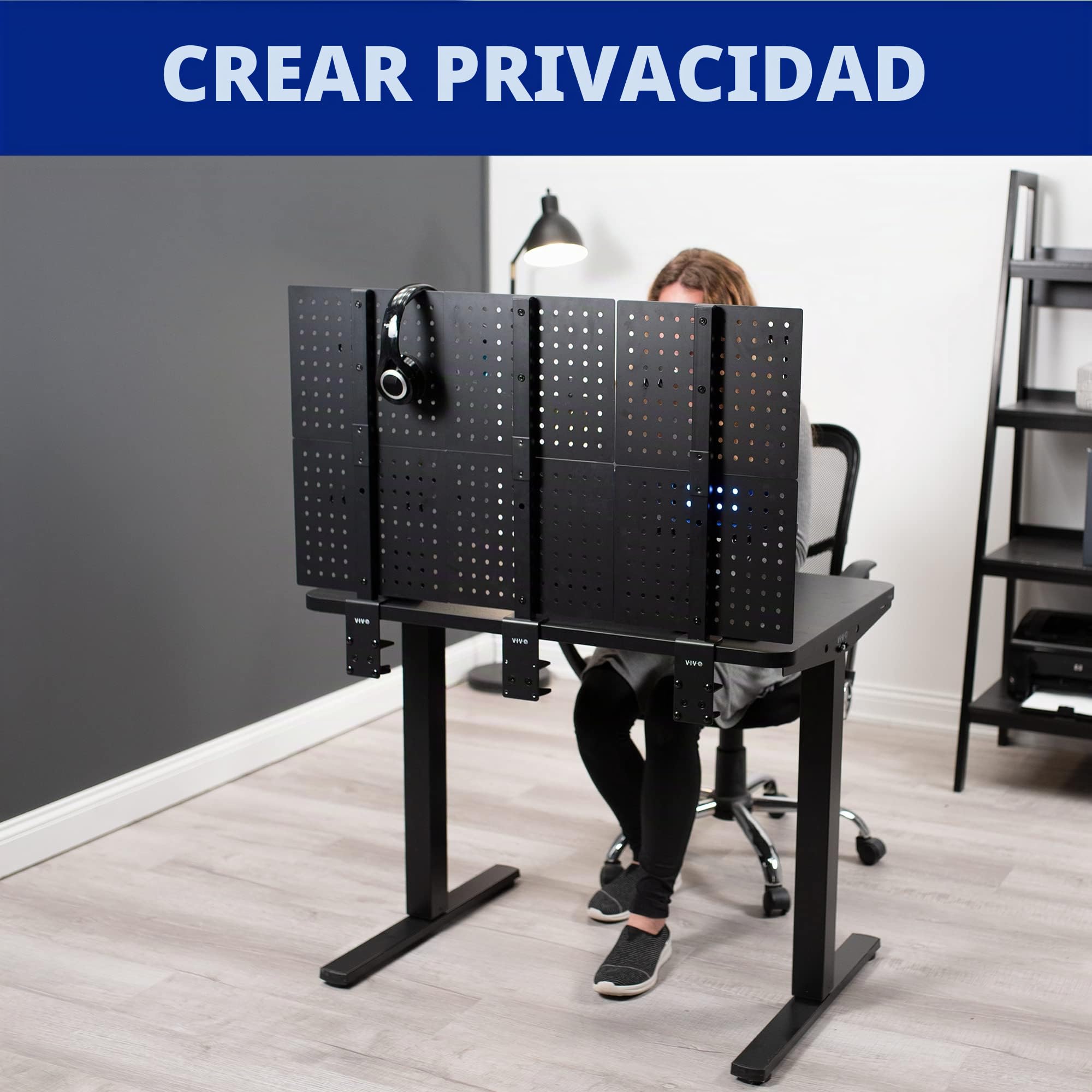 VIVO Tablero de clavijas de escritorio de acero, panel de privacidad de 24 x 20 pulgadas, tablero magnético, organizador de accesorios de oficina, encima o debajo del escritorio, negro, PP-DK24B