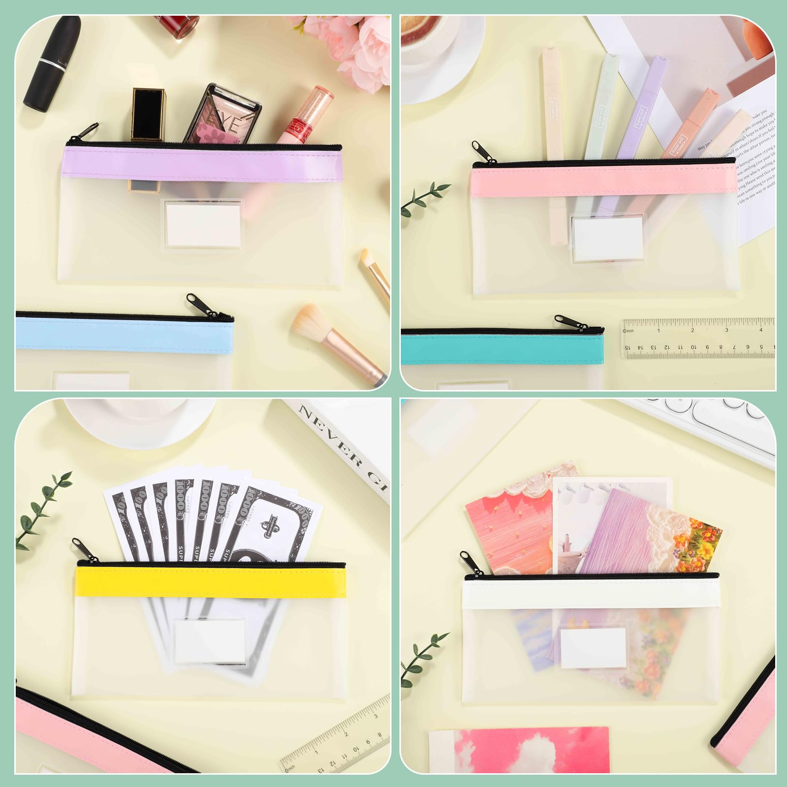 Carteras de dinero 20x10 cm con ranura, sobres transparentes para efectivo y organizador de recibos, 6 unidades
