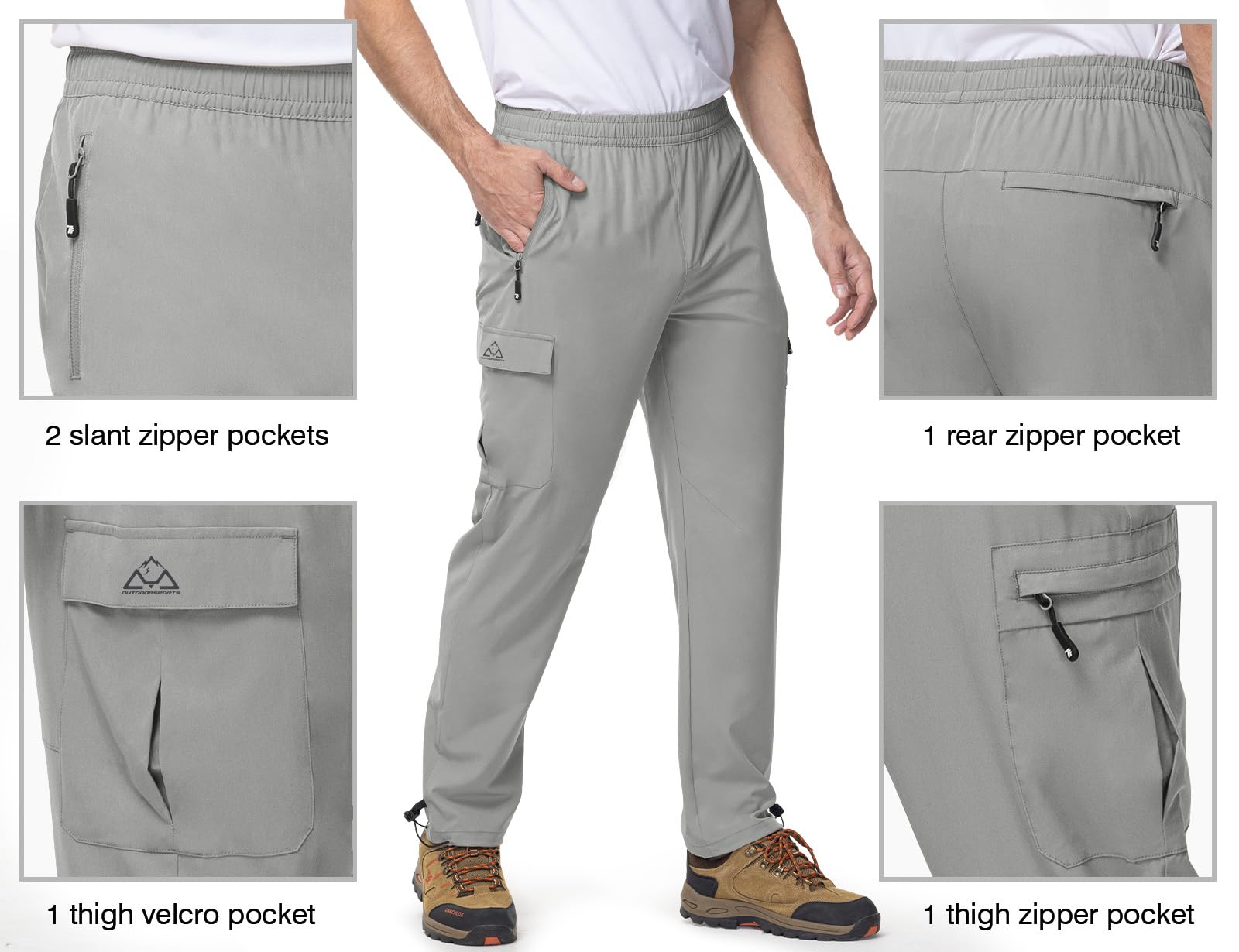 Rdruko Men's Lightweight Outdoor Trousers Elastic Waist Quick Dry Water Repellent Stretchy Cargo Pants for Hiking Traveling Walking Work Camping Golf
