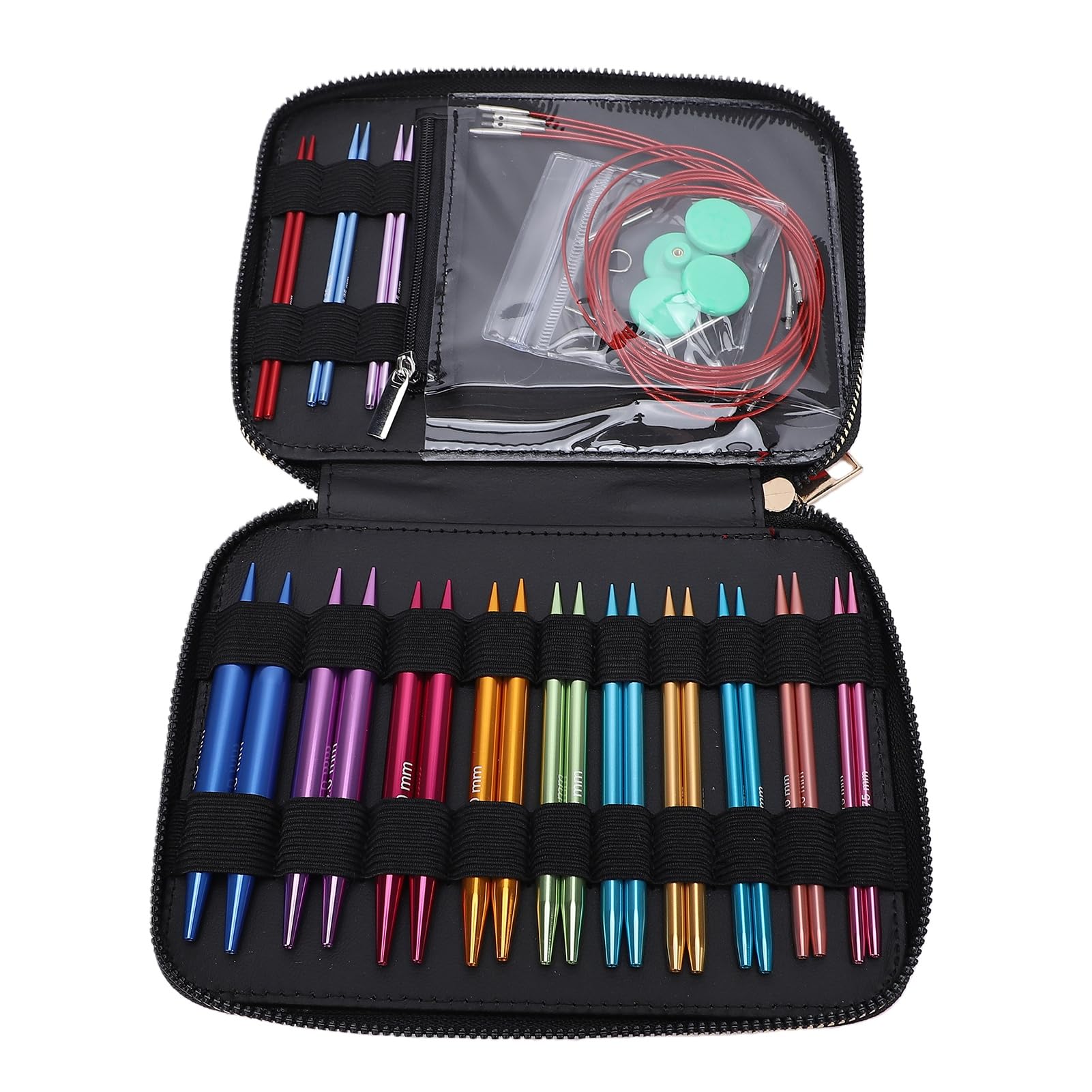 banapoy Juego de Agujas de Tejer Circulares Intercambiables, 13 Pares de Agujas y Cables de Tejer de Aluminio de Colores con Conexión Roscada Segura, Herramientas de Circulares para Manualidades