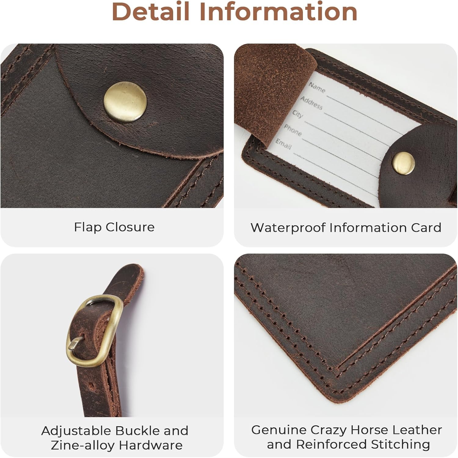 S-ZONE Leather Luggage Tag for Suitcases TSA Approved Adjustable Personalized Travel Tags - Image 3