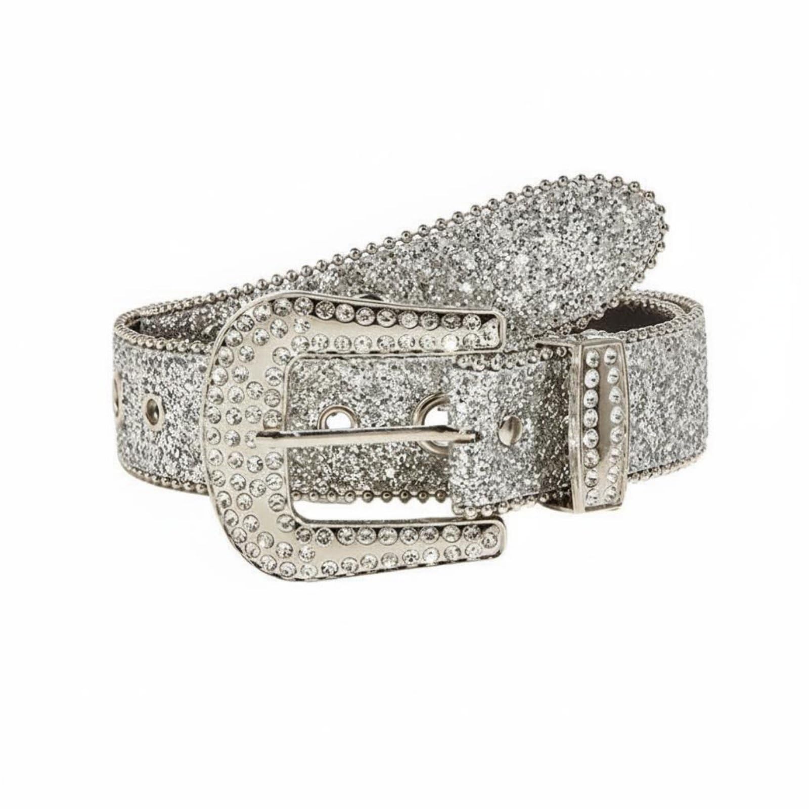 Y2K Aesthetic Grommet Glitter Belt Versatile Rhinestone Glitter Belt Adjustable for Women, Teens, Night out, Parties, Festivals, Silver-image-9