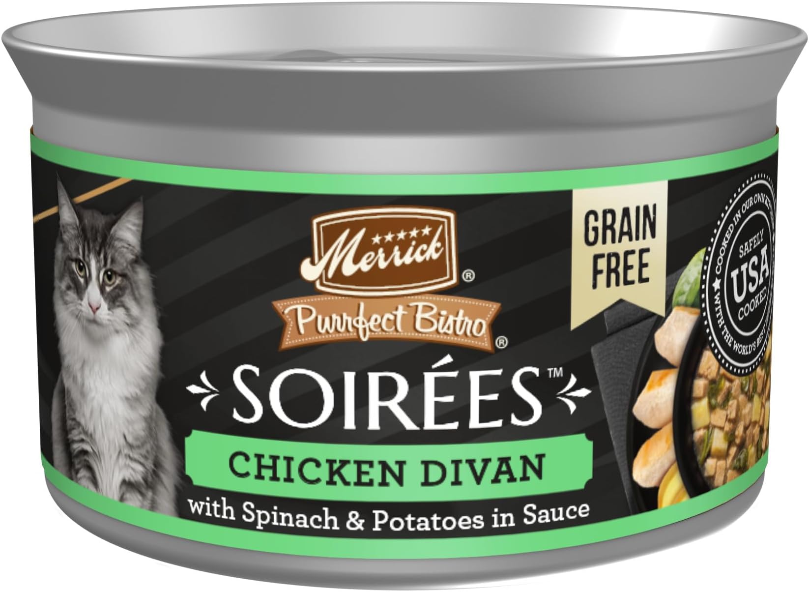 Purrfect Bistro Soirees Grain Free Natural Wet Canned Cat Food with Gravy, Chicken Divan Recipe - (Pack of 24) 2.75 oz. Cans