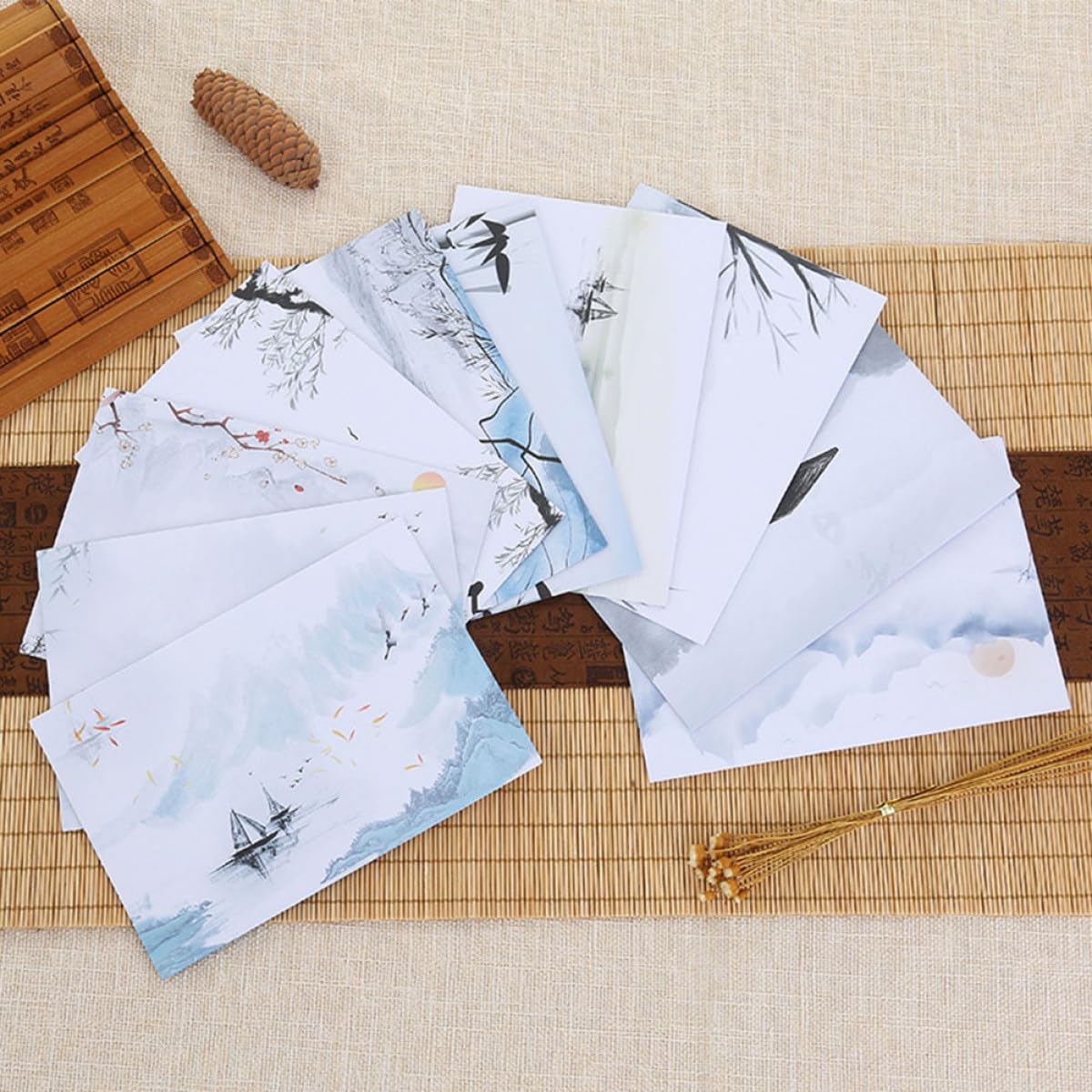 OSALADI Ensemble de Papeterie 10 Sets Papiers à Lettres et Enveloppes, Style Peinture à L'encre Chinoise