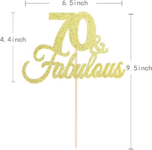 Miniatura 6 de Decoración para tartas de doble cara con purpurina dorada 70 y fabulosa decoración para tartas 70 para cumpleaños 70, boda, aniversario, decoración