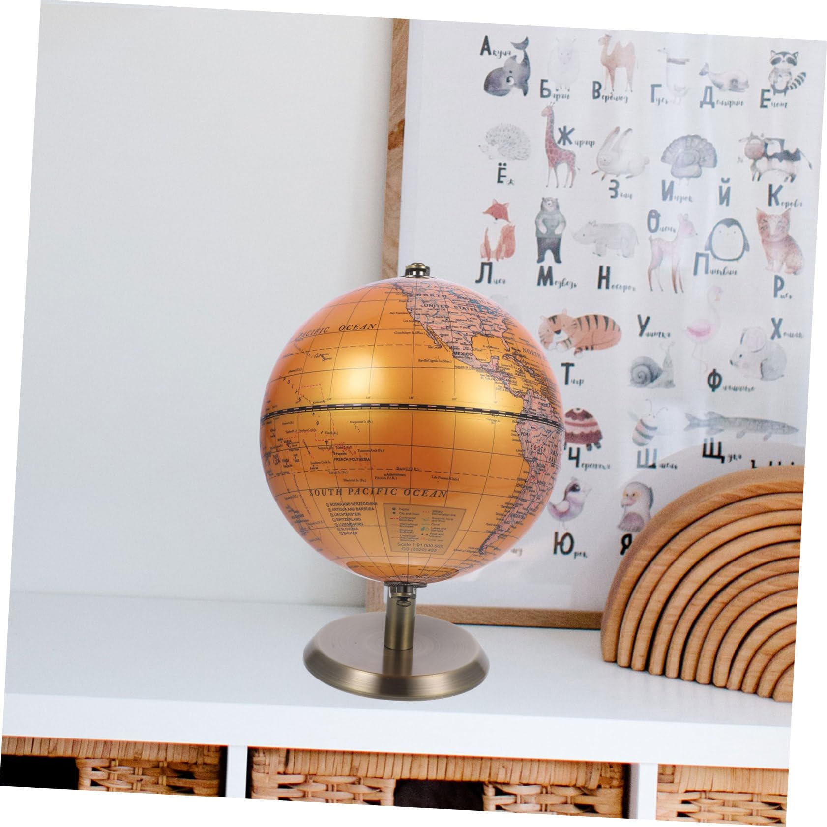 Globo Terráqueo Decorativo Giratorio de Abs y Aleación 1 Pieza