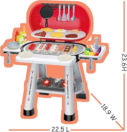 Miniatura 7 de Juego de juguetes de cocina, juego de parrilla para niños con fregadero, para interiores y exteriores, parrilla interactiva para barbacoa con humo,