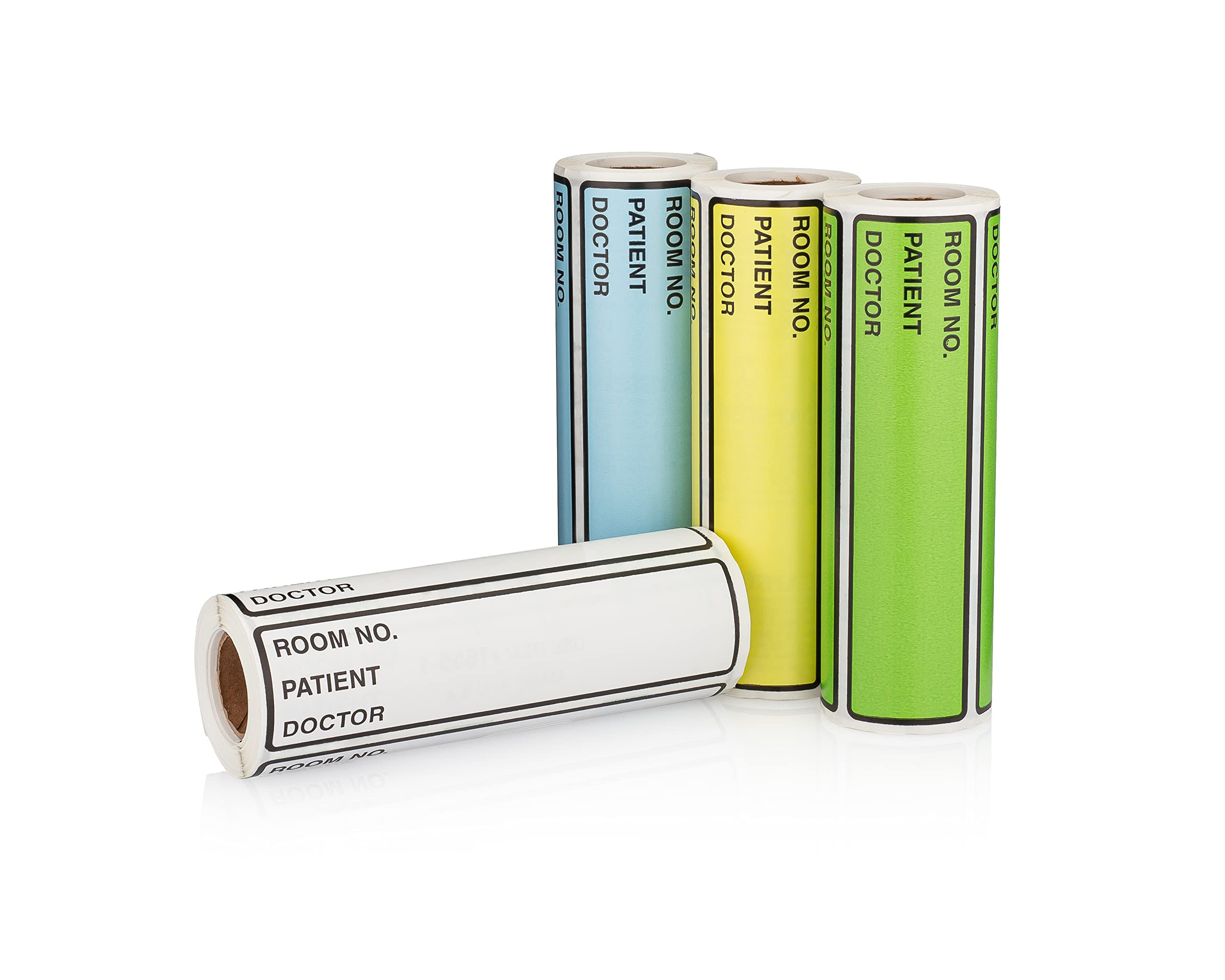 Carstens Patient I.D. Adhesive Medical Chart Labels for 1.5” – 4” Ring Binder Spines – Pre-Printed Sticker Labels (Room No. / Patient/Doctor), 5 3/8” x 1 3/8”, Roll of 200, Multicolored, 4 Pack