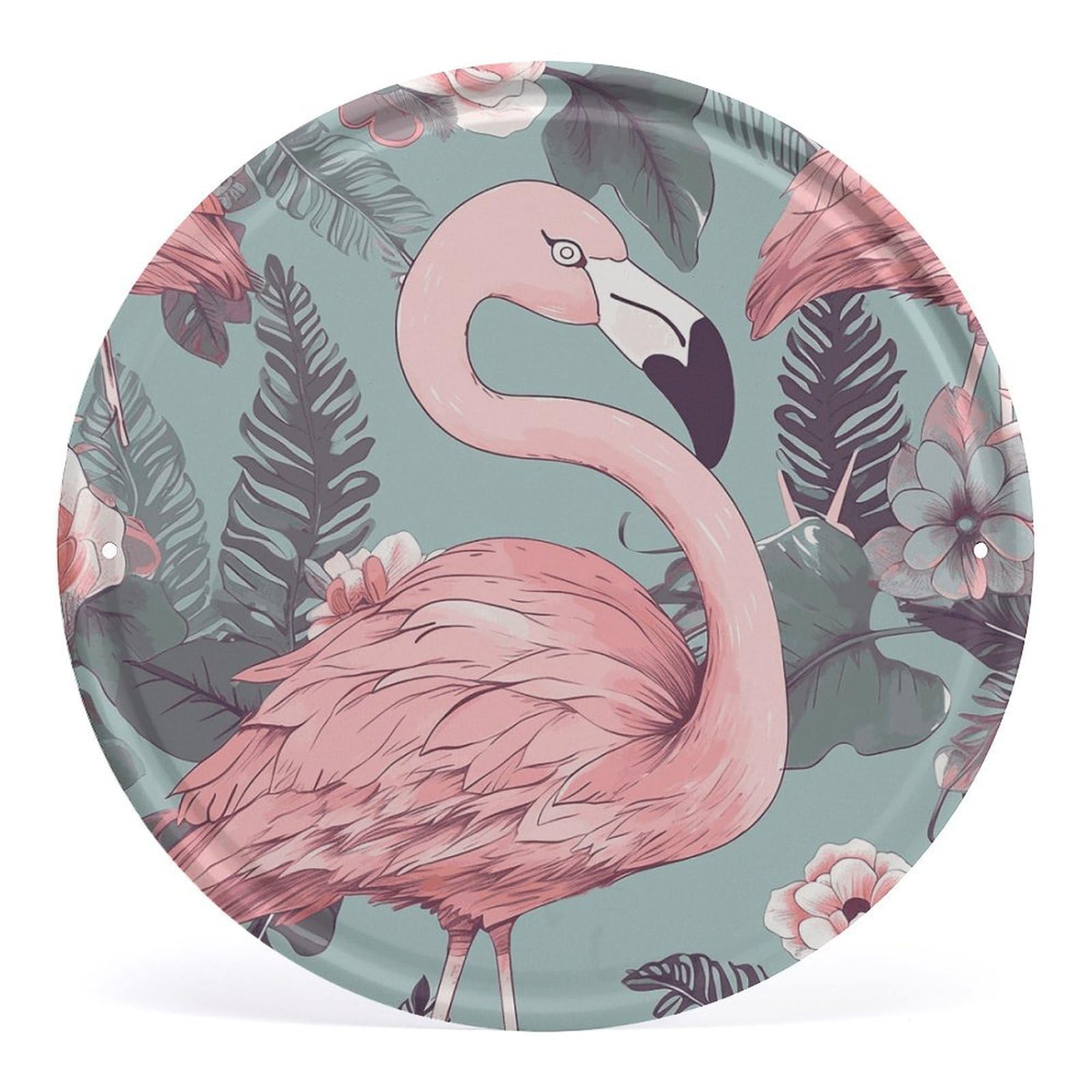 Fodpand Style Flamingo2 Round Wall Art Hanging Decorations, Wall Decor Modern Minimalist Artwork, Tin Sign Hanging Picture For Living Room, Bedroom, Office, Hallway, 11.8X11.8 Inch