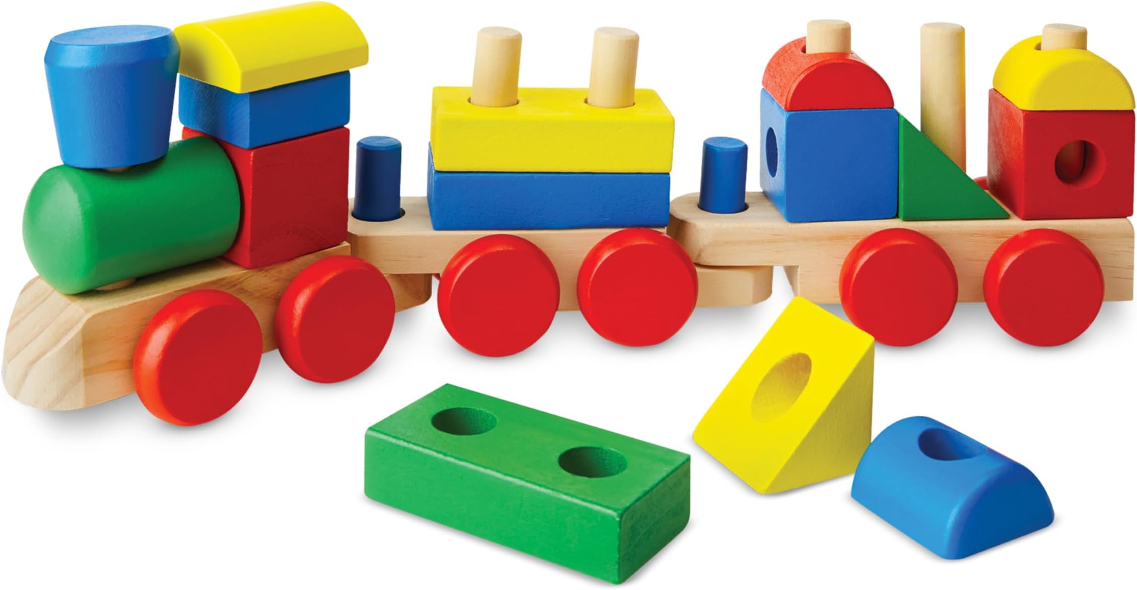 Stacking Train – Classic Wooden Toddler Toy with 15 Colorful Blocks and Interlocking Cars – Educational Pull-Along Toy for Shape, Color and Motor Skills Learning – Ages 2 and Up | MD572