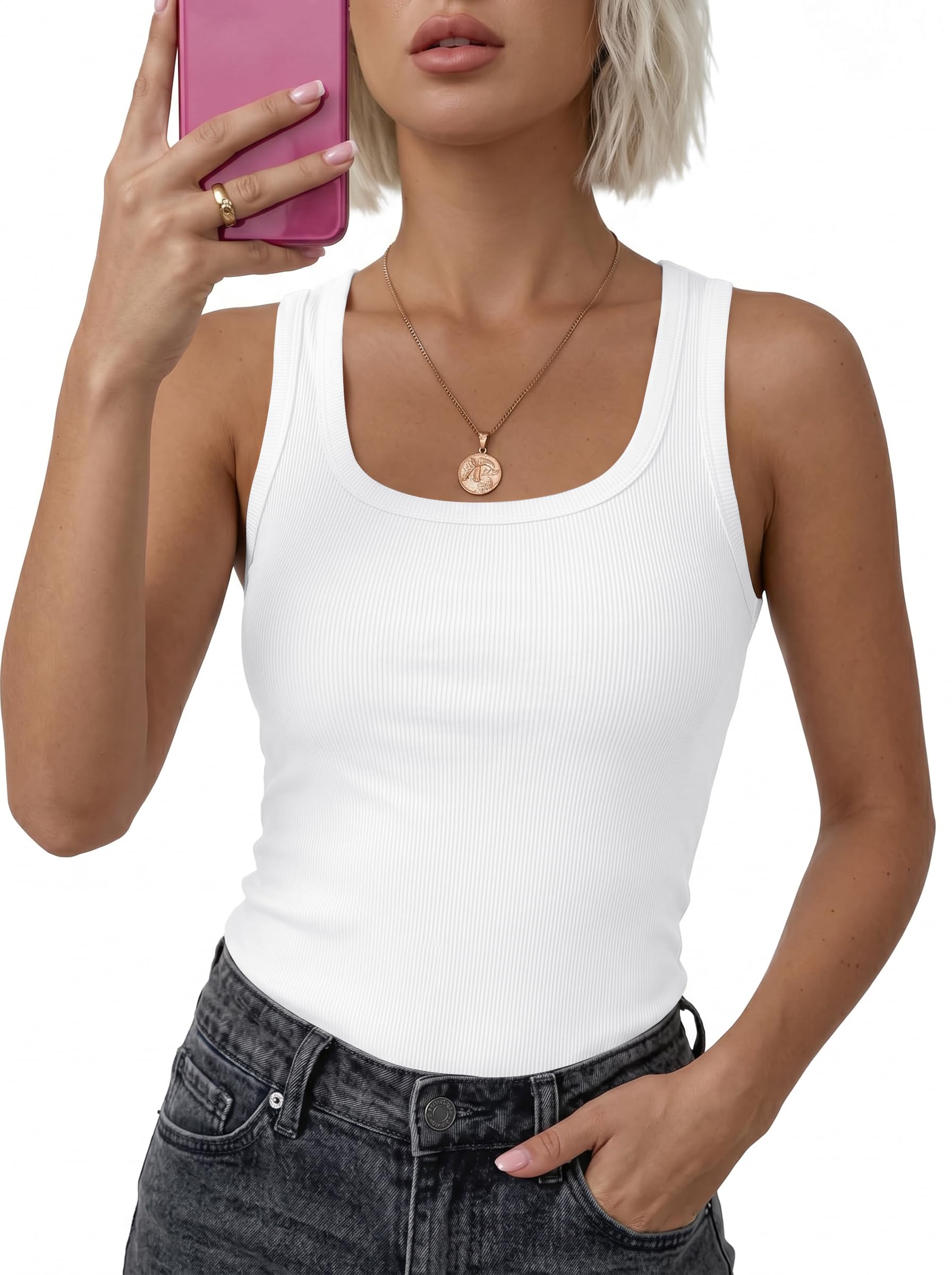 DUOEASE Canotta Donna Estiva Girocollo Slim Fit Top Donna Elegante Senza Maniche Canottiera Tinta Unita Sexy
