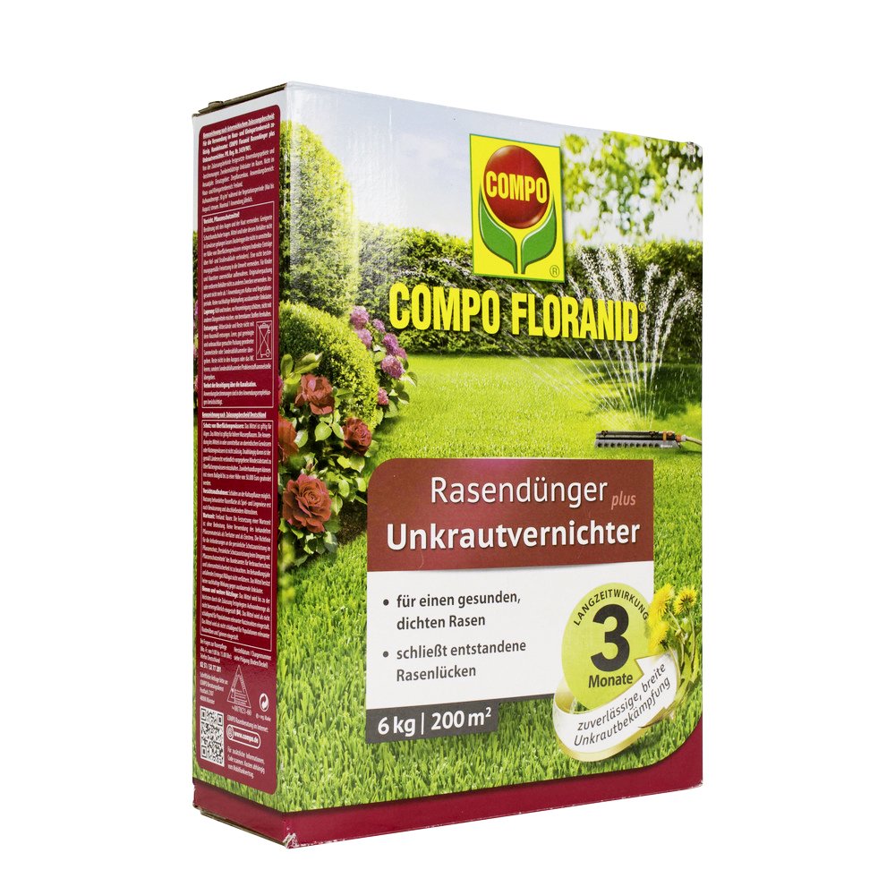 Compo Floranid nawóz do trawnika z środkiem do usuwania chwastów, długotrwałe działanie, drobny granulat, 6 kg, 200 m²
