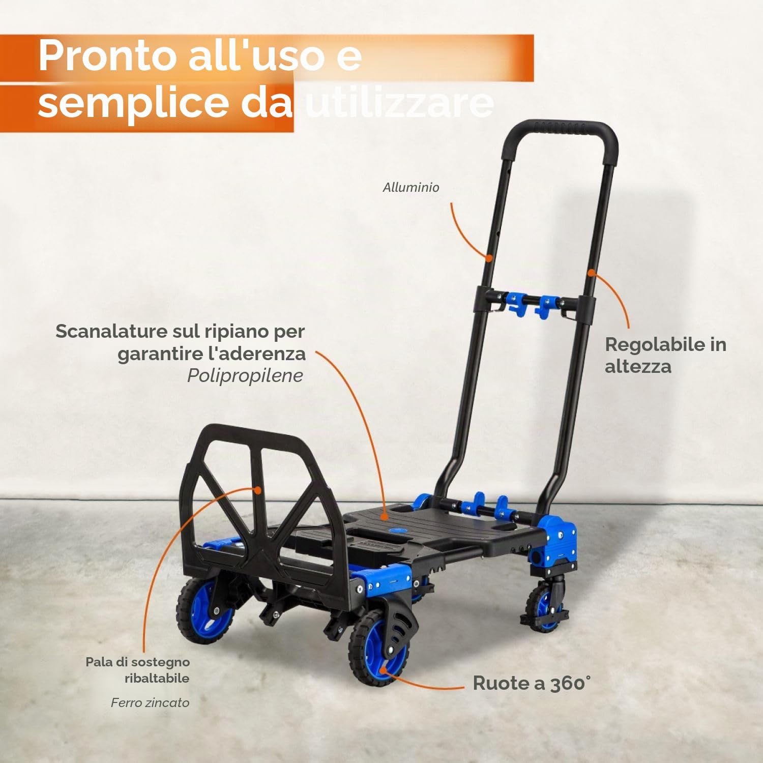 Linxor - Carrello pieghevole 2 in 1 con piattaforma a 4 ruote - Portata 137 kg