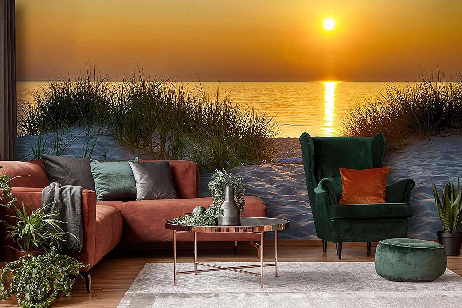 ForWall Vlies Fototapete Sonnenuntergang Strand Meer Nordsee 368x254 cm | Hochwertige Vliestapete, Natur Dünen, für Wohnzimmer Schlafzimmer, Vliestapete Wandtapete Tapete 3D Effekt- inkl. Kleister