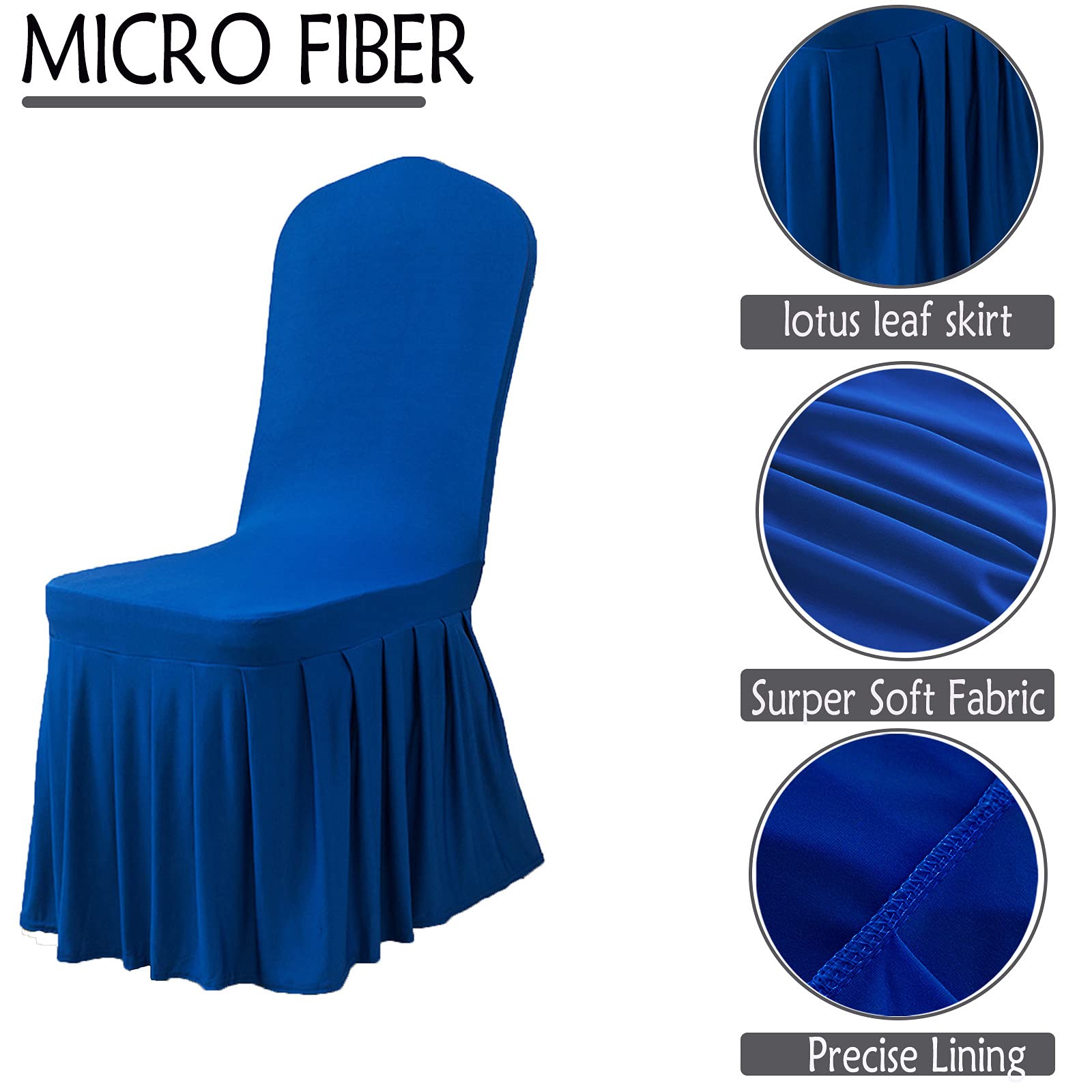 Set di 6 Copertura Sedie, Fodere per Sedie da Sala da Pranzo, Copriseduta Parsons Elasticizzate con Gonna Super Aderente, in Spandex, per Sala da Pranzo, Hotel, Cerimonie, Colore: Blu