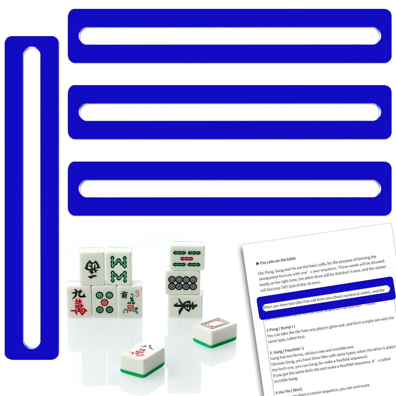 4Pcs Mahjong Line Finder Mahjong Card Line Guide Bright Acrylic Reader Ruler Marker Strips Tracker Accessories Gifts for American Beginner Players Blue