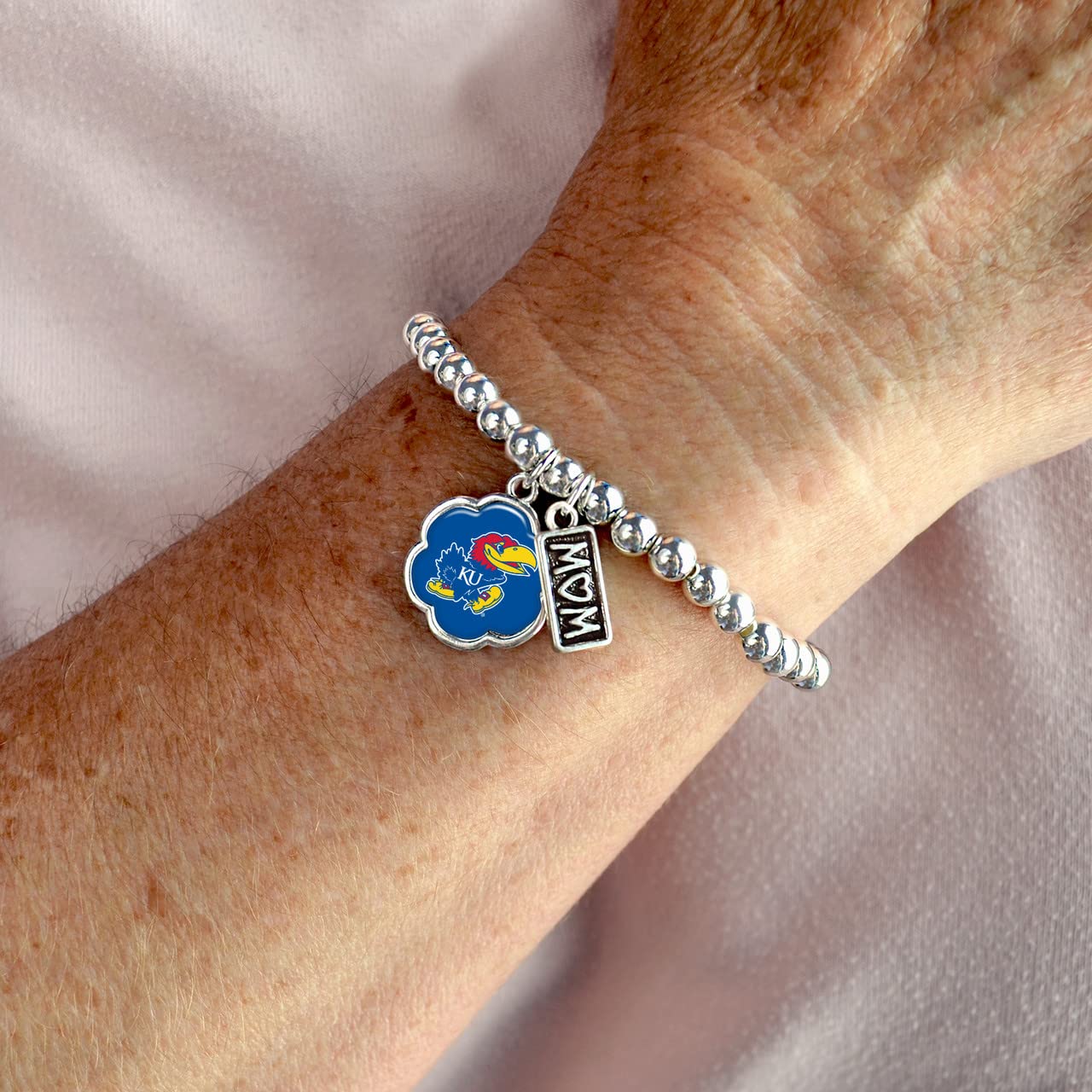 From the Heart Enterprises Kansas Jayhawks Hazel Mom Charm Bead Stretch Bracelet Jewelry Gift KU