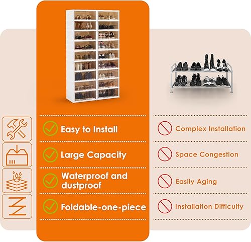 Miniatura 6 de LAFORMO Zapatero plegable organizador de zapatos plegable con puertas, armario plegable de plástico grande, estantes de zapatos de fácil montaje