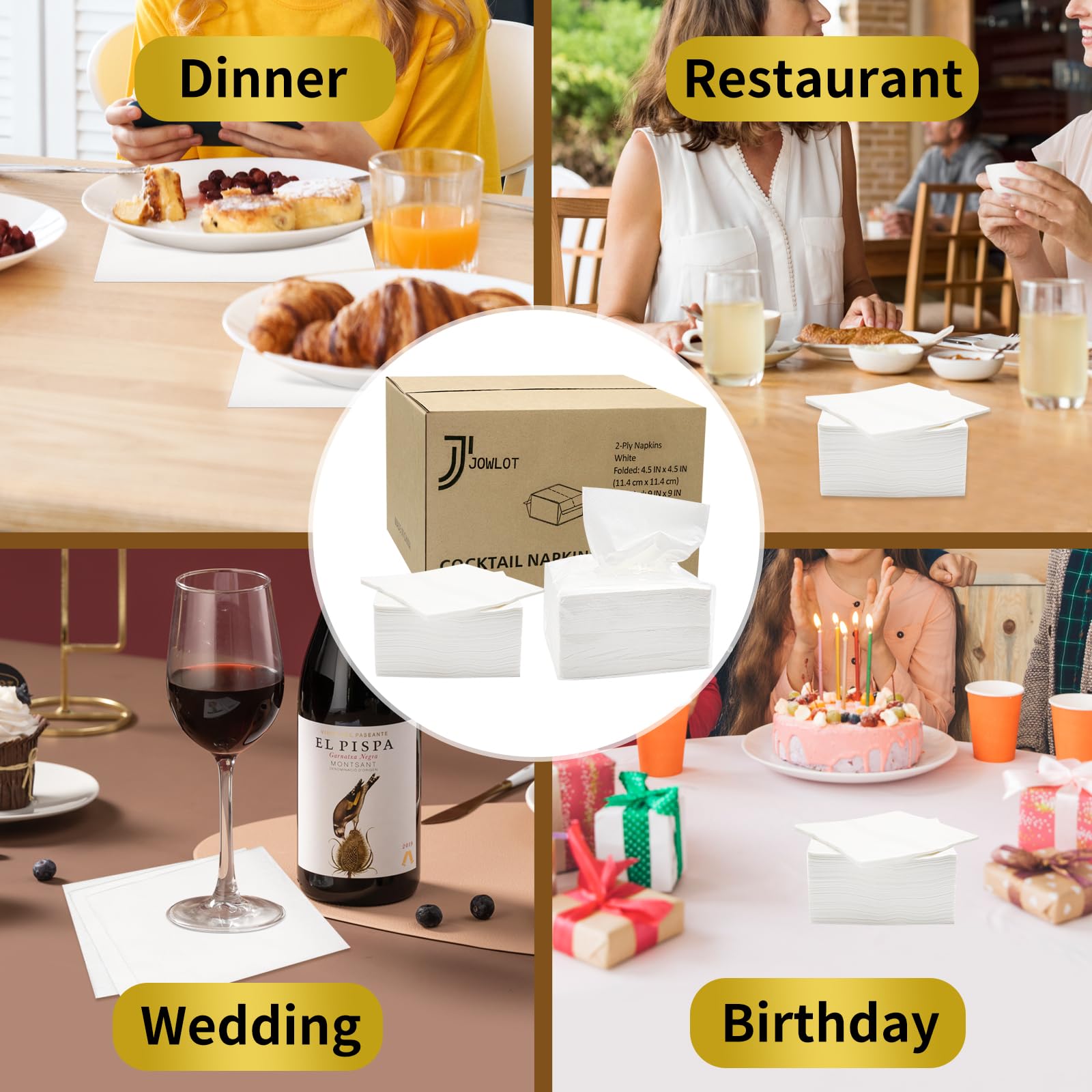 Servilletas de cóctel – 800 servilletas blancas de 2 capas desechables, servilletas de papel plegadas de 4.5 x 4.5 pulgadas, servilletas de bebidas a granel para cena, boda, bar, fiesta y uso