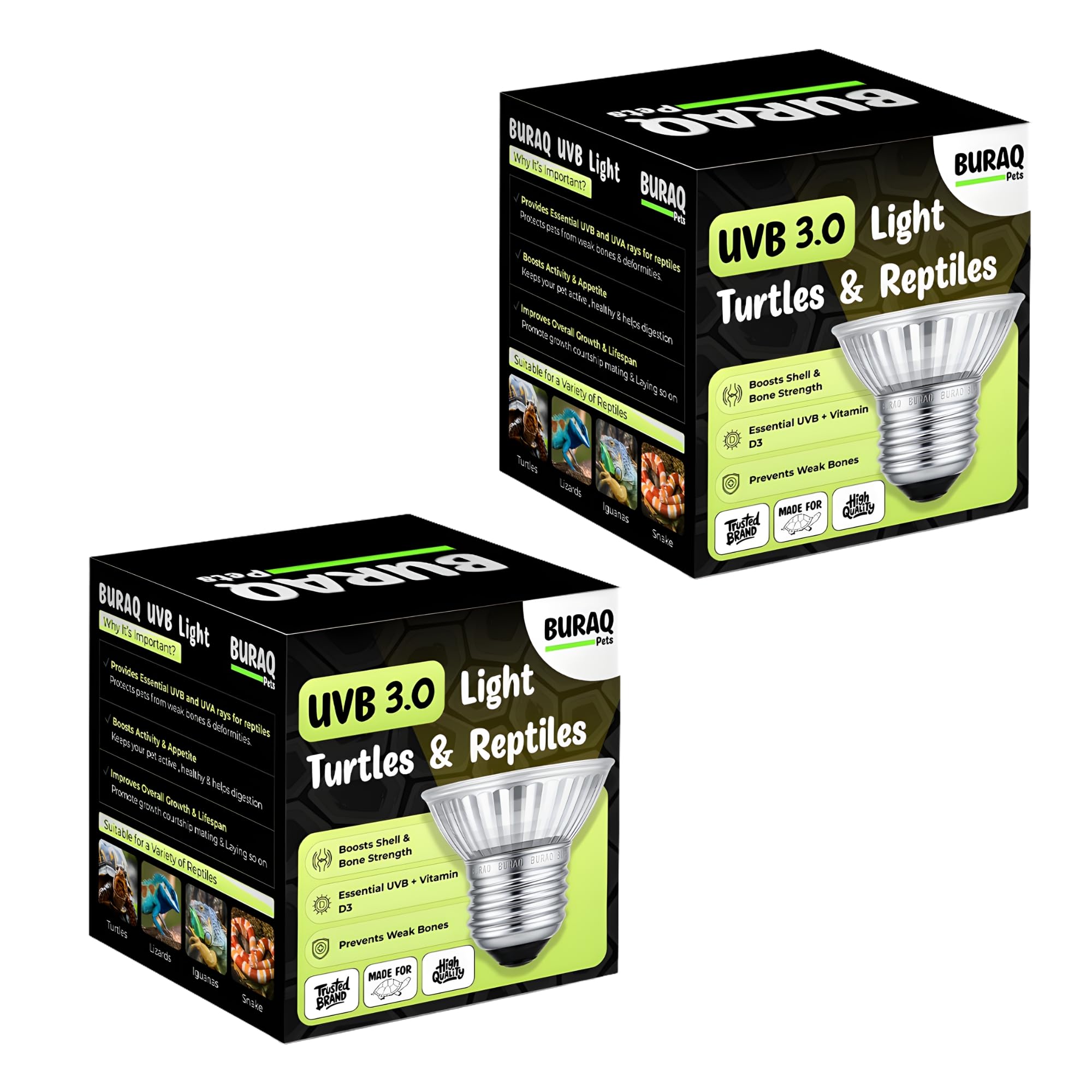 KILLERWHALE Turtle Reptile UVB Ultraviolet Basking Heat Light Bulb Combo, UVB Lamp for Turtle, Tortoise, Aquarium, Terrarium, Heat Lamp, UV Light (Set Of 2 UV Bulbs, 50 WATT)