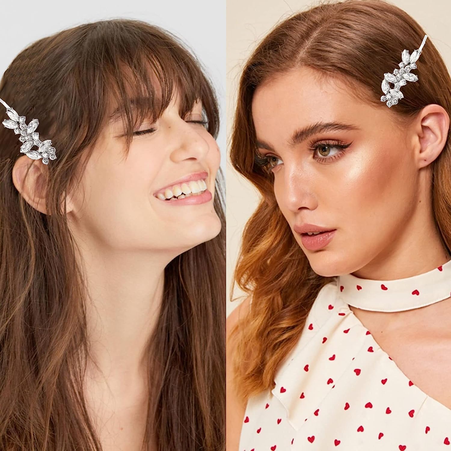 Amazon.com : 10 Pieces Rhinestone Hair Pins, Silver Leaf  display picture 2