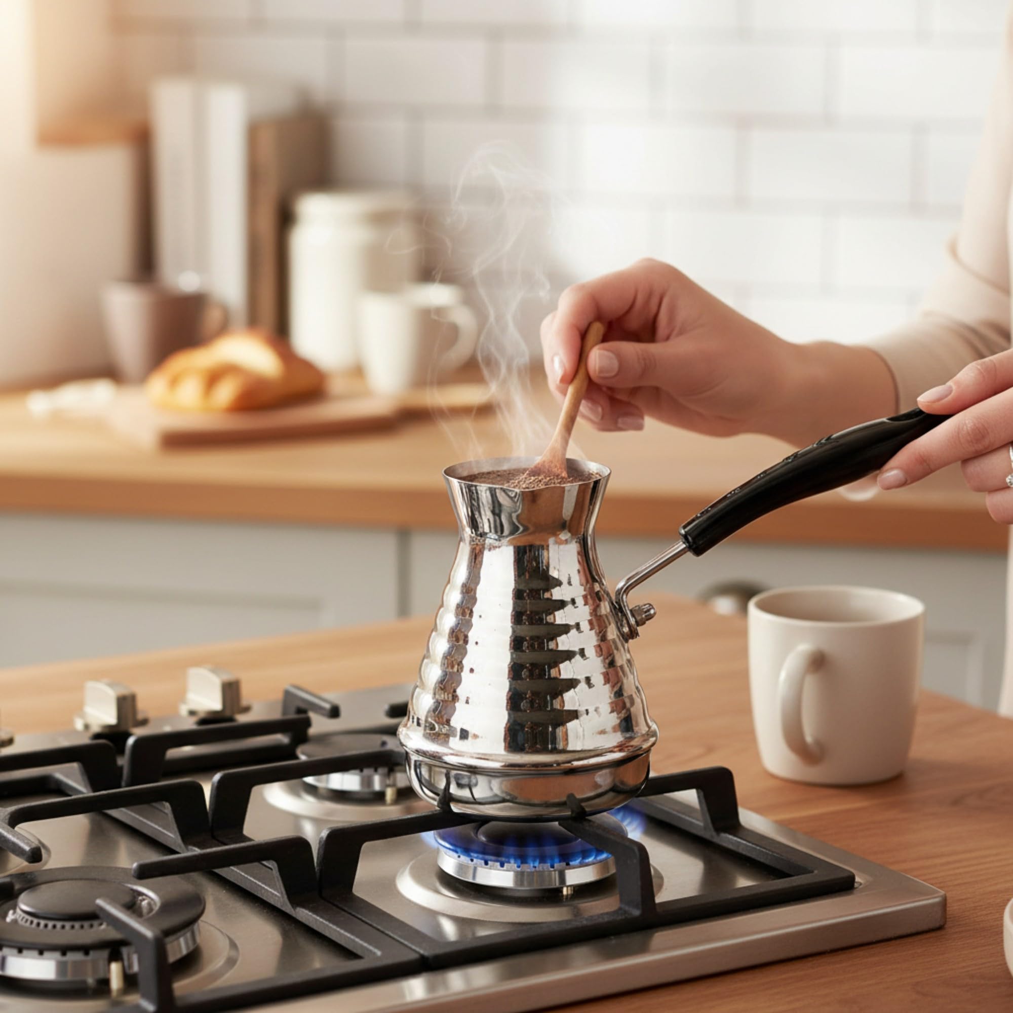GMMH Turecki zaparzacz do kawy, dzbanek do mokki (850 ml), zaparzacz do espresso Cezve Dzhesva, kawa mokka Briki dzbanek do kawy ze stali nierdzewnej o grubości 1 mm