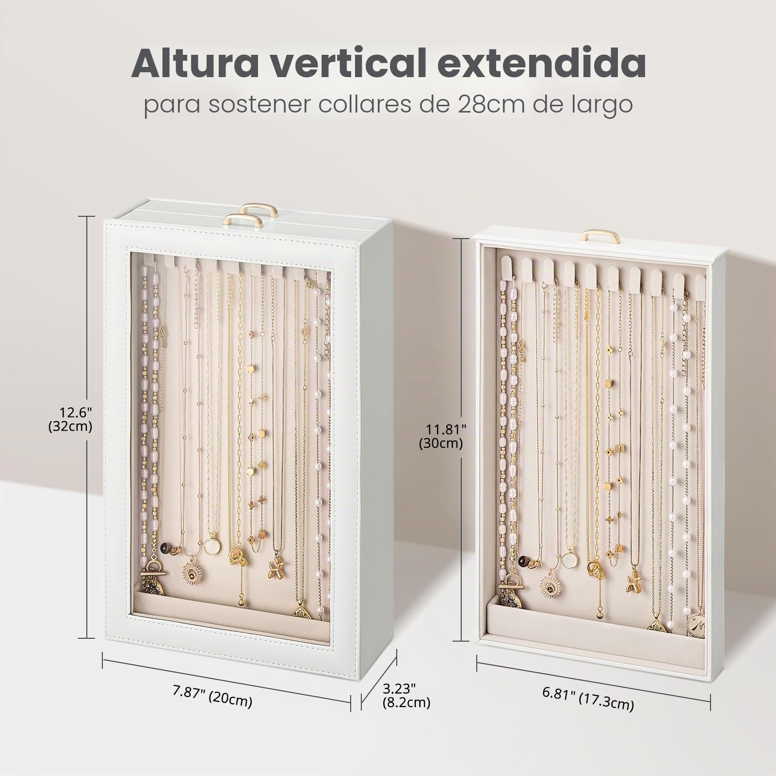 Lolalet Organizador de Collares Vertical，Caja para Collares con 2 Cajones Extraíbles,2 Capas y 20 Ganchos,Almacenamiento Antienredos para Collares,Pulseras y Accesorios,Ocupa Poco Espacio-Blanco