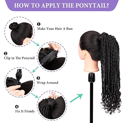 Miniatura 8 de WIGER Extensiones de cola de caballo de pelo sintético para mujeres negras, trenzas de cola de caballo negras trenzadas, extensiones de cola de