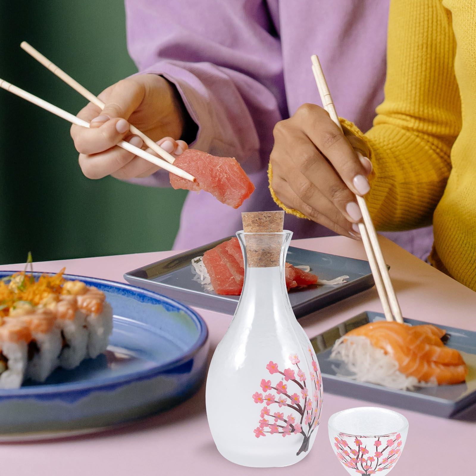 TOPBATHY Japanisches Sake Servierset mit Kanne und Bechern aus Glas