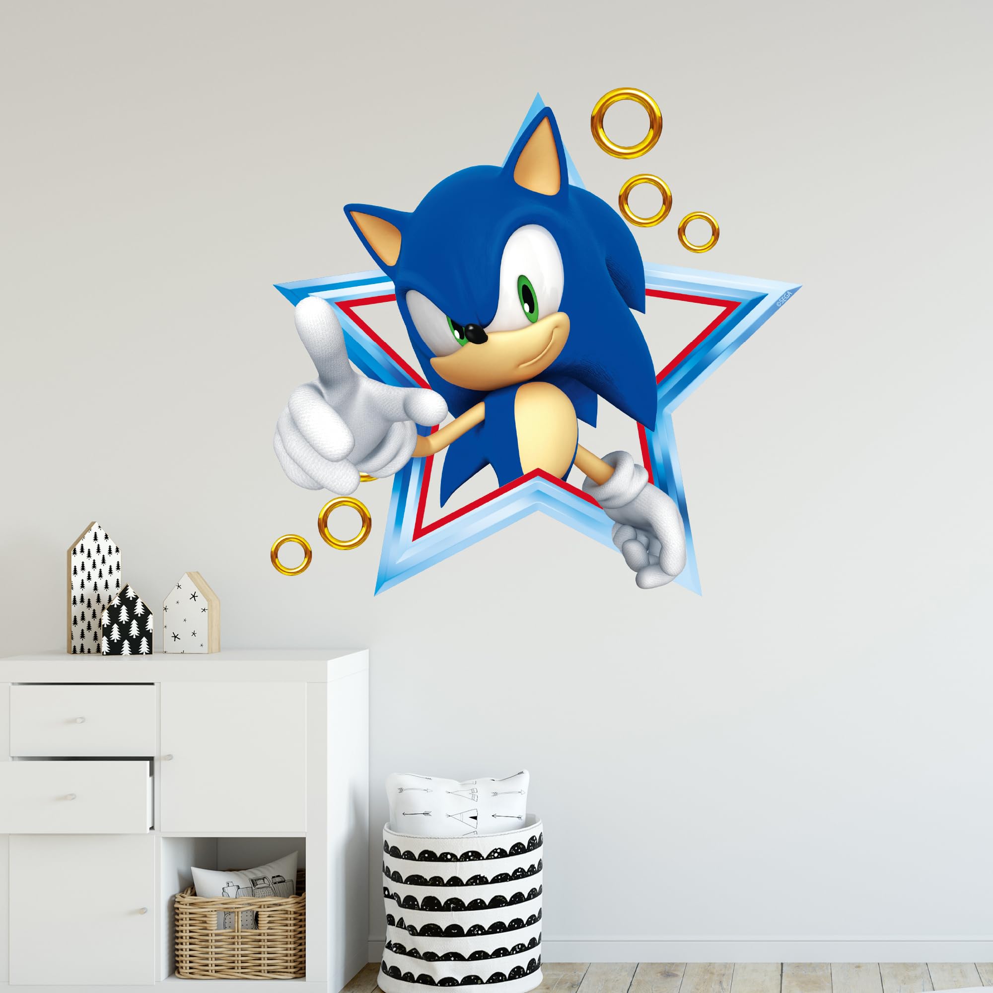 Sonic The Hedgehog Wall Sticker - Sonic in Star with Rings Wall Art (120cm Width x 120cm Height)