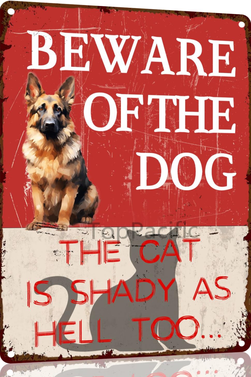 peiyeety Beware of Dog Sign The Funnyan Shepherd Warning Metal Signs for Yard Fence Guard Outdoor Decor Gifts 8x12 Inches
