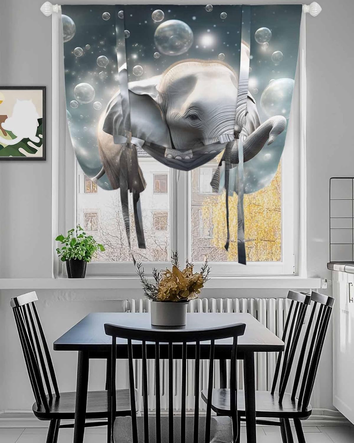 Tie Up Curtain for Windows Elephant Dreamy Glittering Bubble Balloon Window Shades for Bedroom Bathroom Adjustable Rod Pocket Sky Cloud Window Treatments Curtains Valance for Kitchen 52" W x 63" L