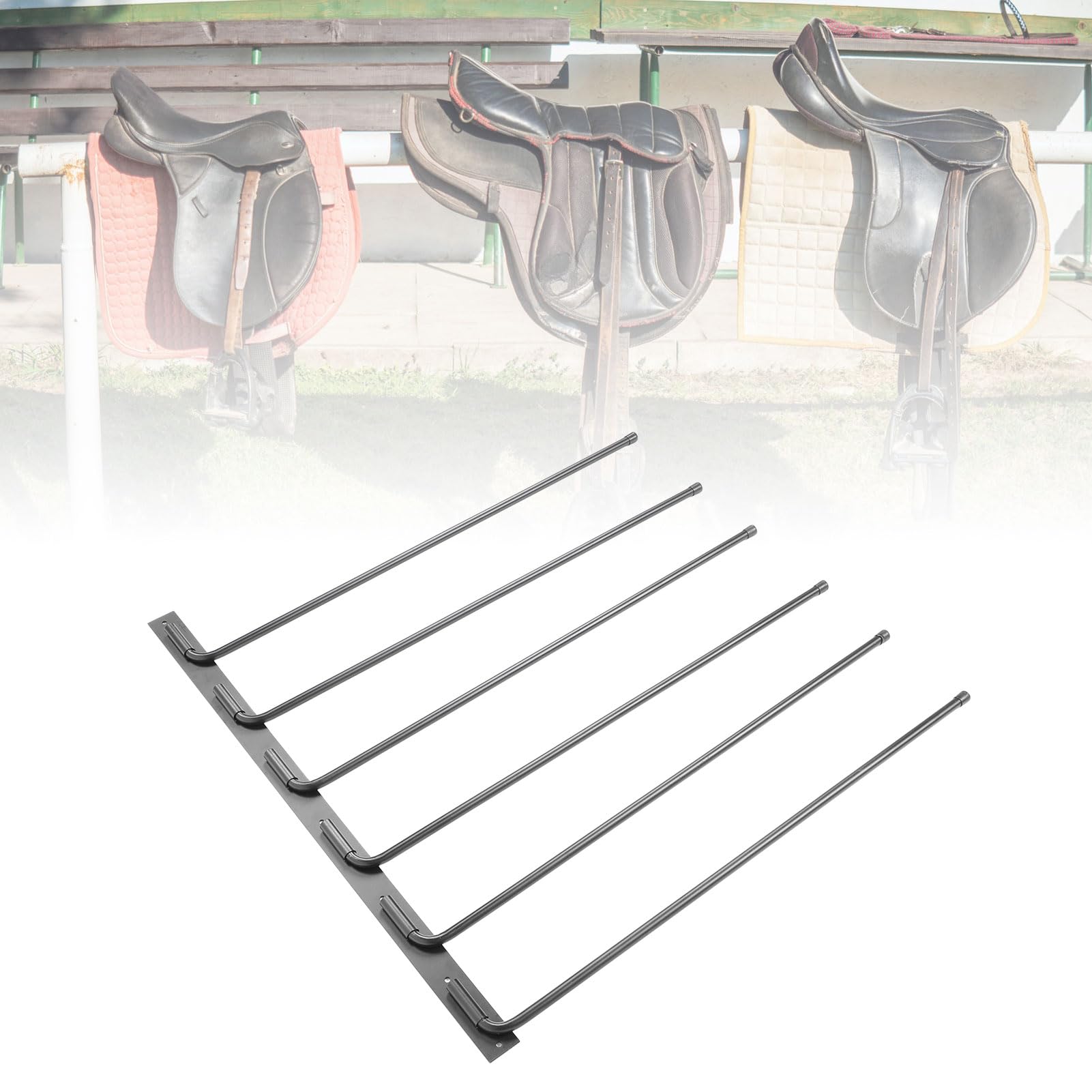 Soporte para Manta de Silla de Montar de Hierro, Soporte para Manta de Caballo Resistente, Soporte de Pared Abatible de 180 Grados, 6 Ganchos, Soporte para Almohadilla para