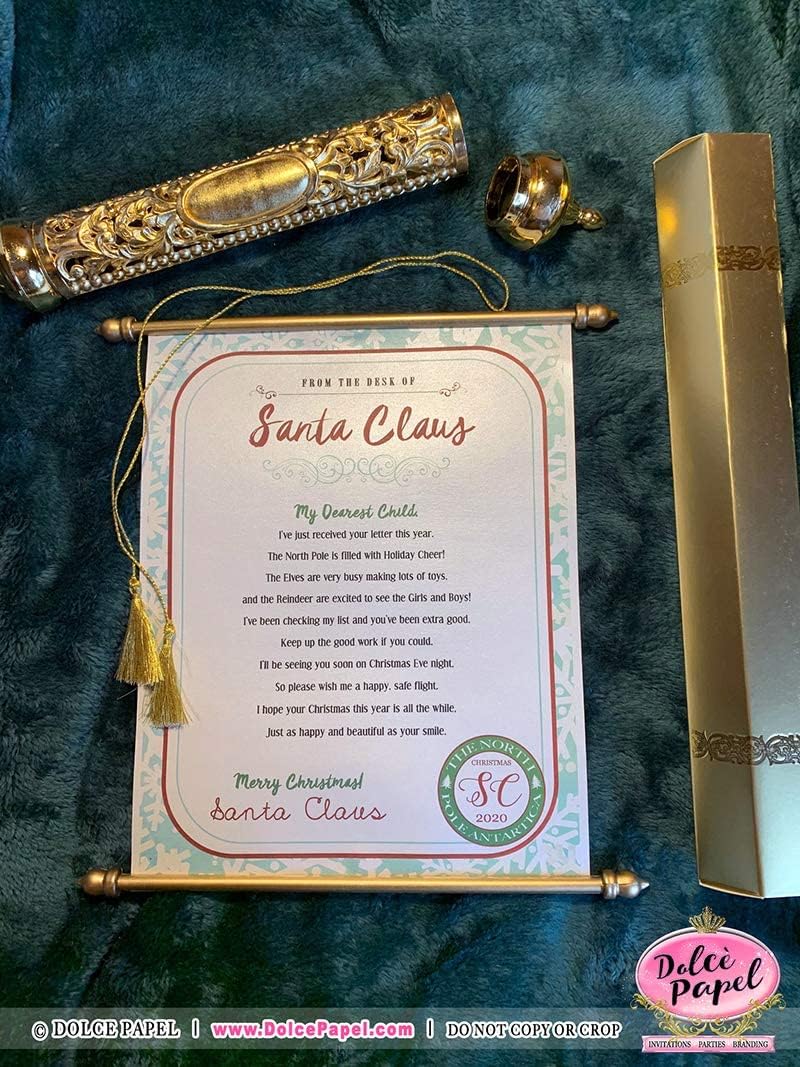 Real Golden Scroll Custom LETTERS FROM SANTA Large Scrolls Design 2