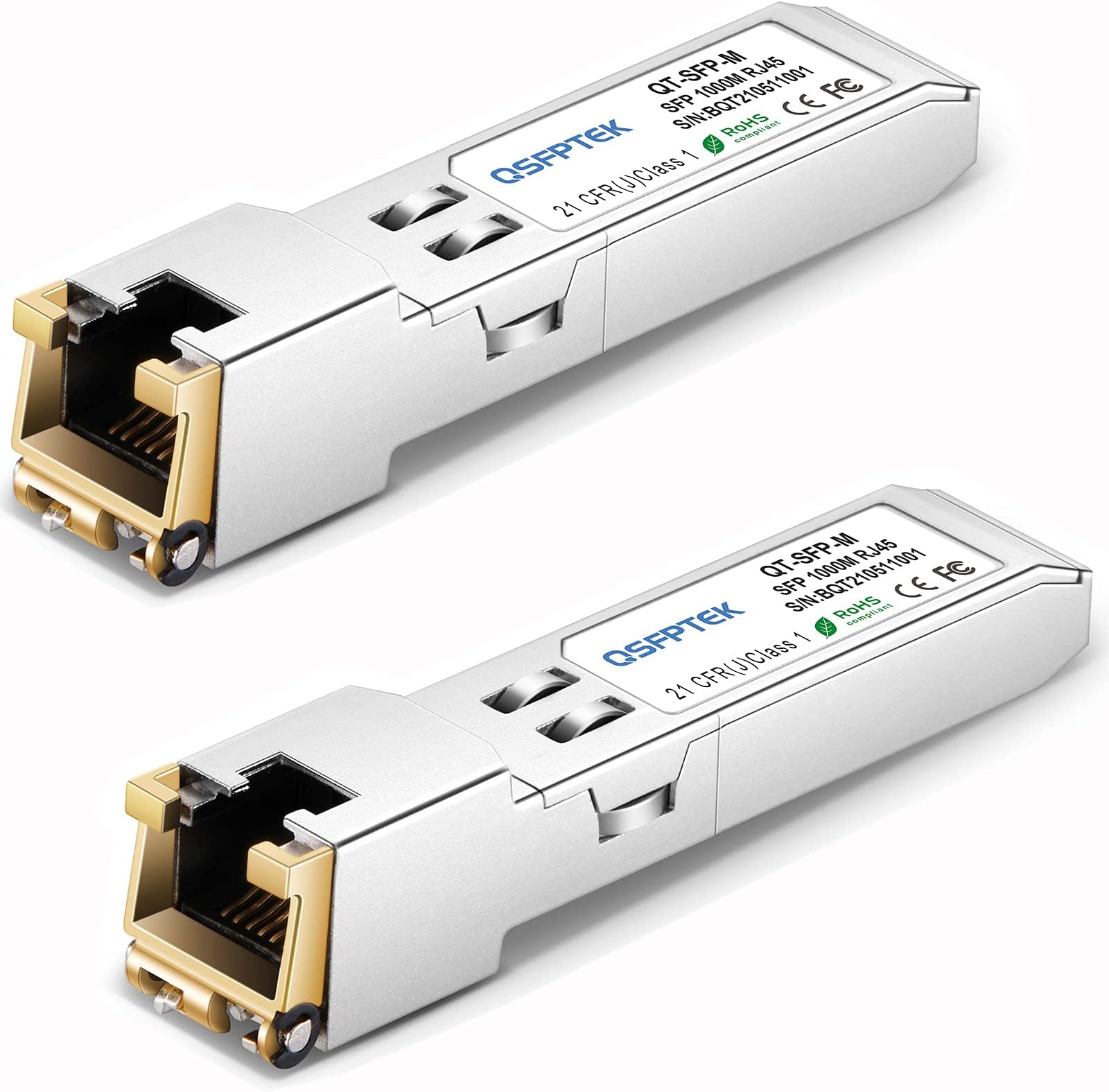 QSFPTEK 2Pack 1.25G SFP-T, 1000BASE-T Gigabit Copper SFP Transceiver, SFP to Ethernet 1G Mini GBIC Module for Cisco GLC-T/SFP-GE-T, Ubiquiti UF-RJ45-1G, Meraki MA-SFP-1GB-TX, D-Link, Supermicro