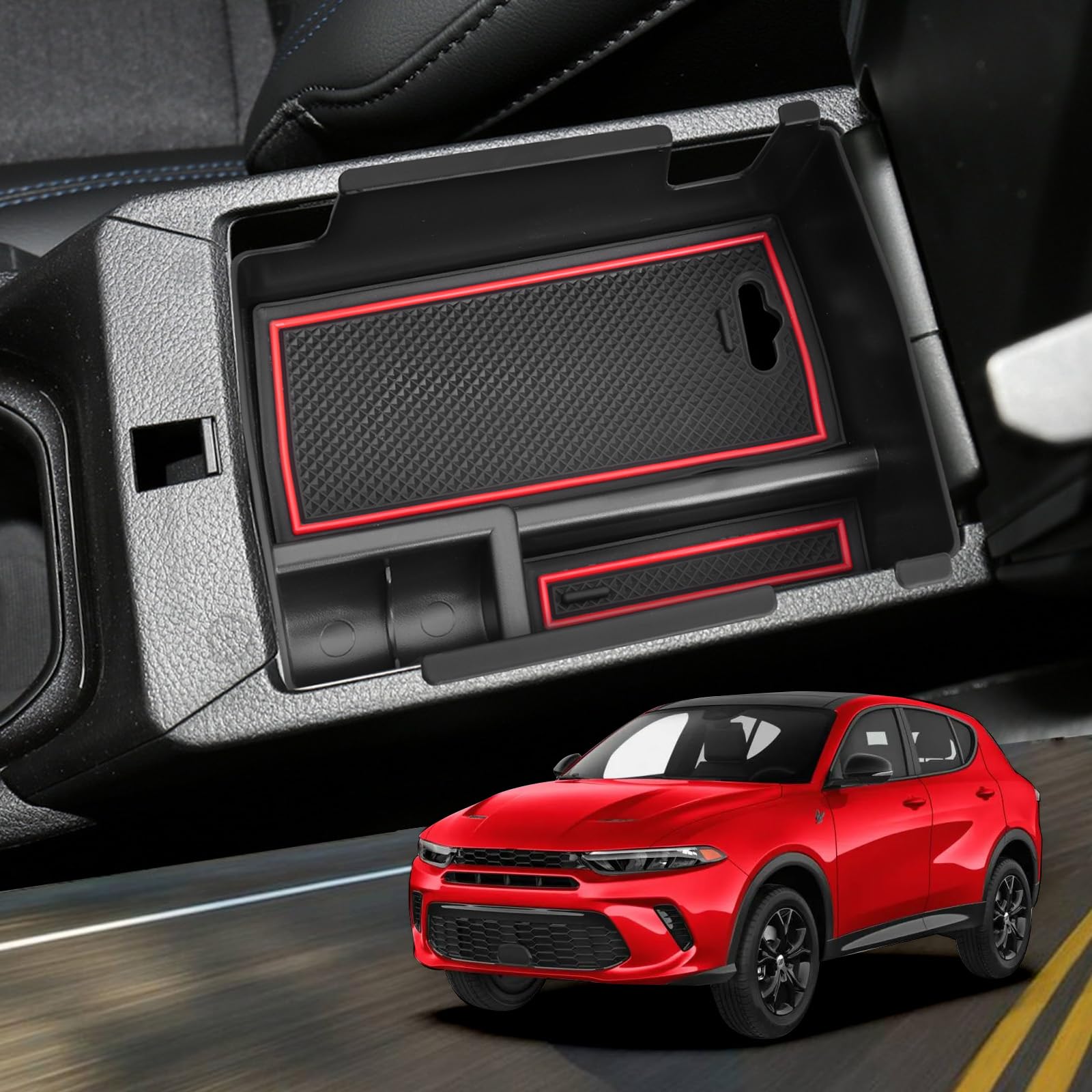 YEE PIN for Dodge Hornet Center Console Organizer Dodge Hornet GT Middle Console Organizer Hornet GT Plus Console Tray Storage for 2023 2024 2025 Dodge Hornet Accessories GT GT Plus R/T R/T Plus Red