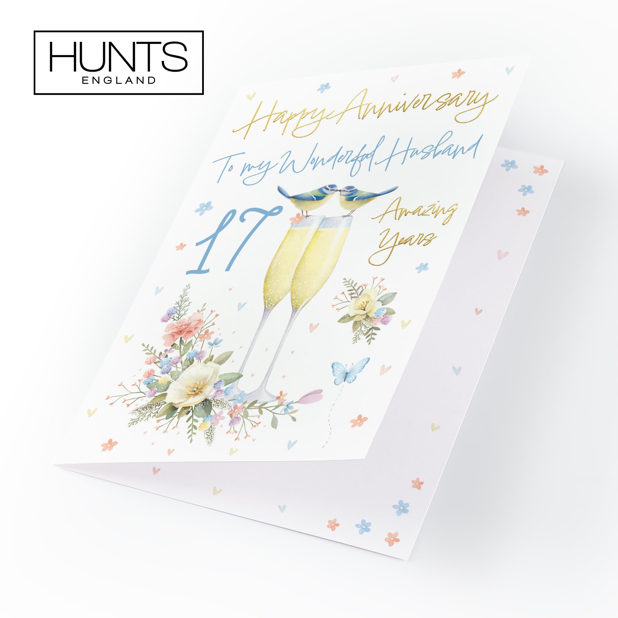 Hunts England, Husband 17th Anniversary Card, A5 Size, Champagne Flutes, Gold Foil, 17th Anniversary Card For Husband - Image 4