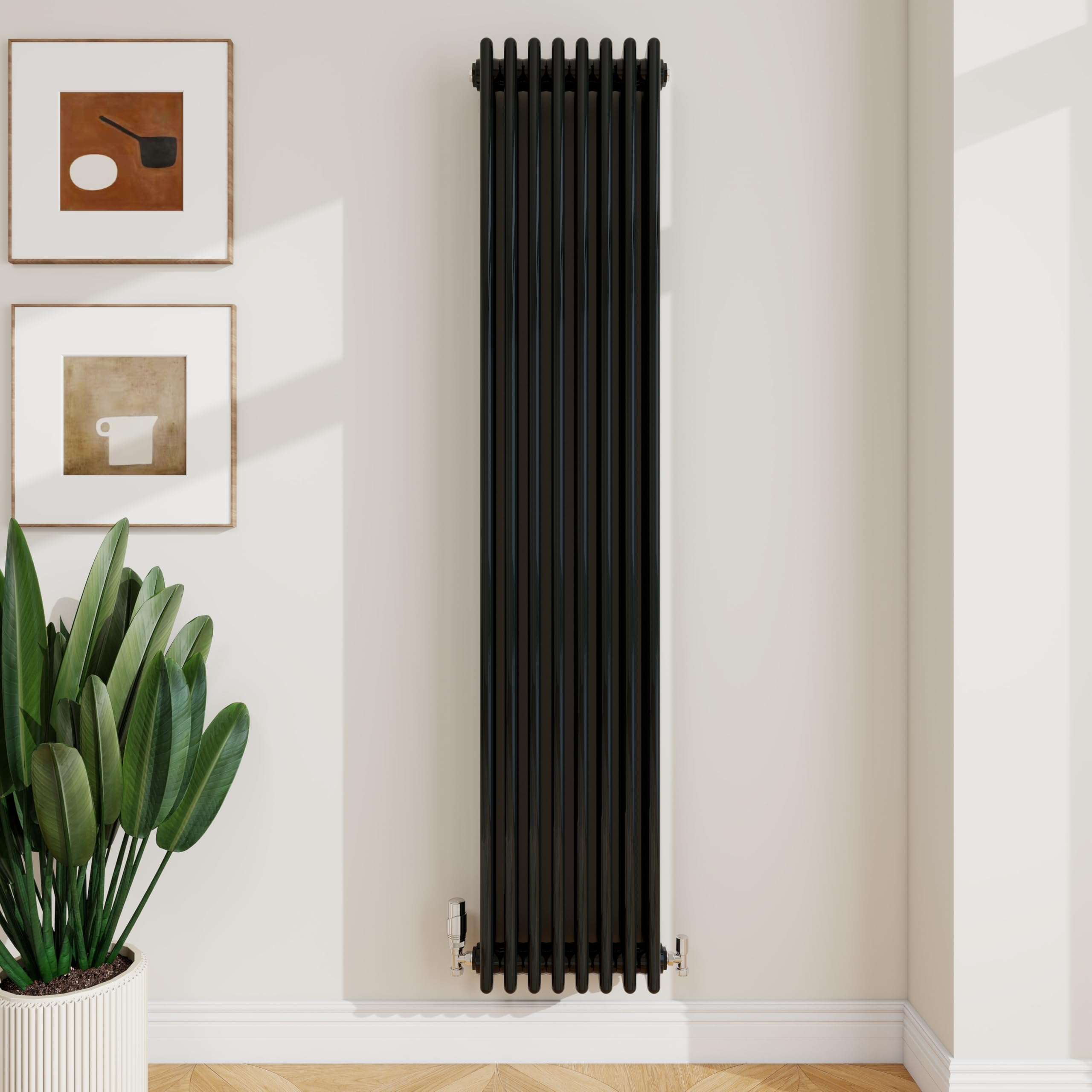 SLINE SANITARY 1800x380mm Cast Iron Style Traditional 4 Column Vertical Black Central Heating Radiator