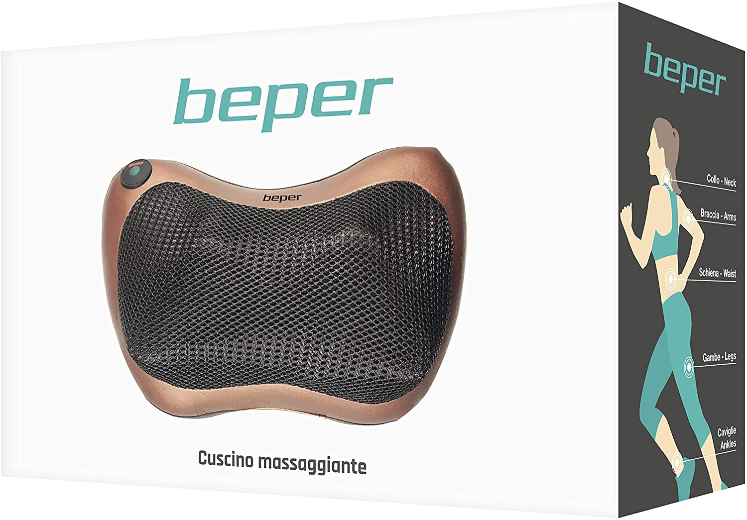 Cuscino Massaggiante, Adattatore per Auto Incluso, 4 Nodi Massaggianti, Rotazione Oraria e Antioraria Alternata, Pulsante ON/OFF, Favorisce la Circolazione e il Rilassamento Muscolare