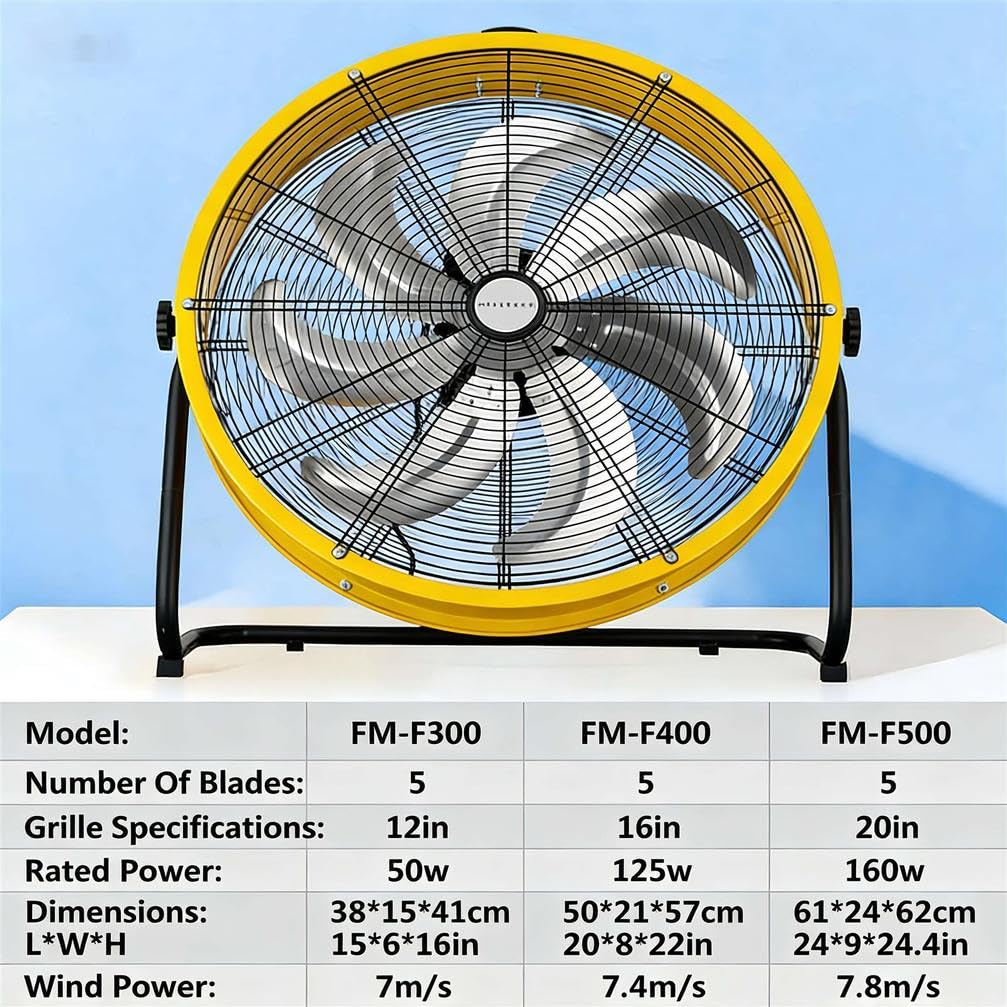 Ventilador de tambor industrial de alta velocidad, circulador de aire resistente de 3 velocidades con cuchillas de aluminio para talleres, almacenes, patios y sótanos