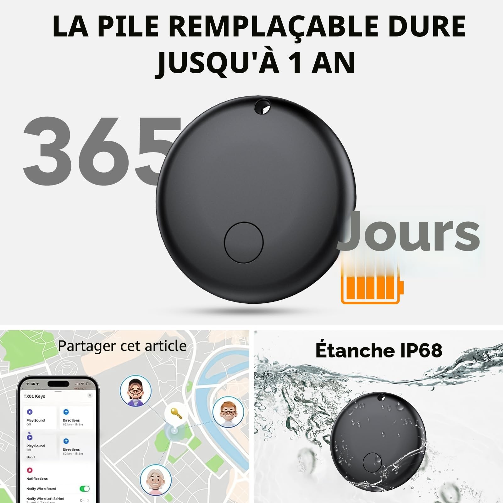 Tracker Tag Android Smart Tag, localisateur de clés compatible avec Google Mon appareil Finder APP (Android uniquement), recherche de clés Bluetooth pour bagages, sacs, valises, portefeuille (lot de 4