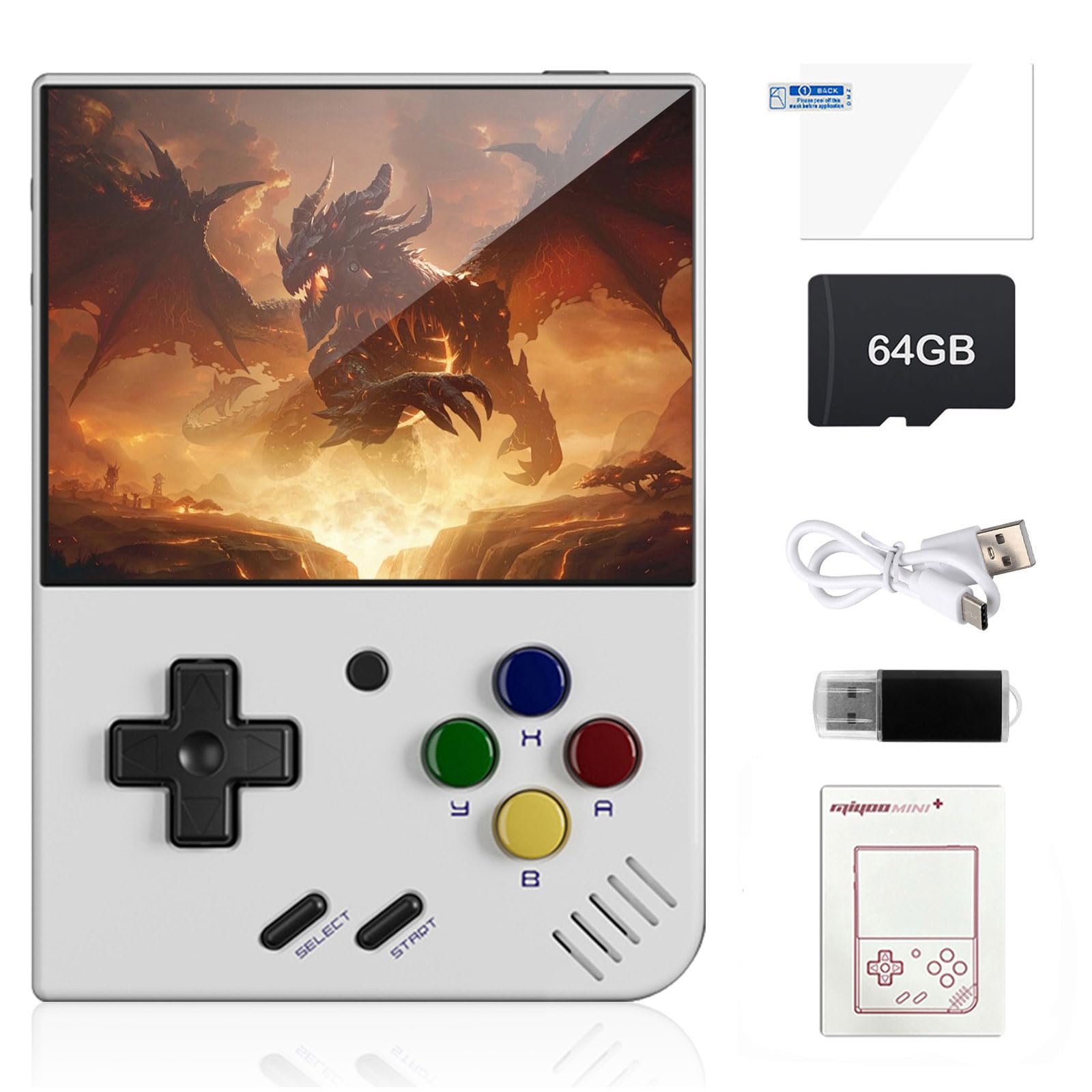 Miyoo Mini Plus Retro Game Console,3.5 Inch IPS Classic System Retro Video Games Consoles,with 64G TF Card and Wireless Networt Handheld Console Casual Game Console(White)