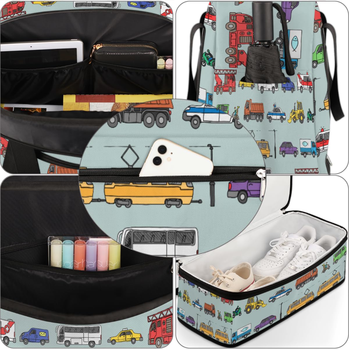 Bolsa de viaje plegable con diseño de coches de tráfico, bolsa de fin de semana de 47 litros con funda de carrito para deportes gimnasio viajes, multicolor, 47L, Bolsa de viaje