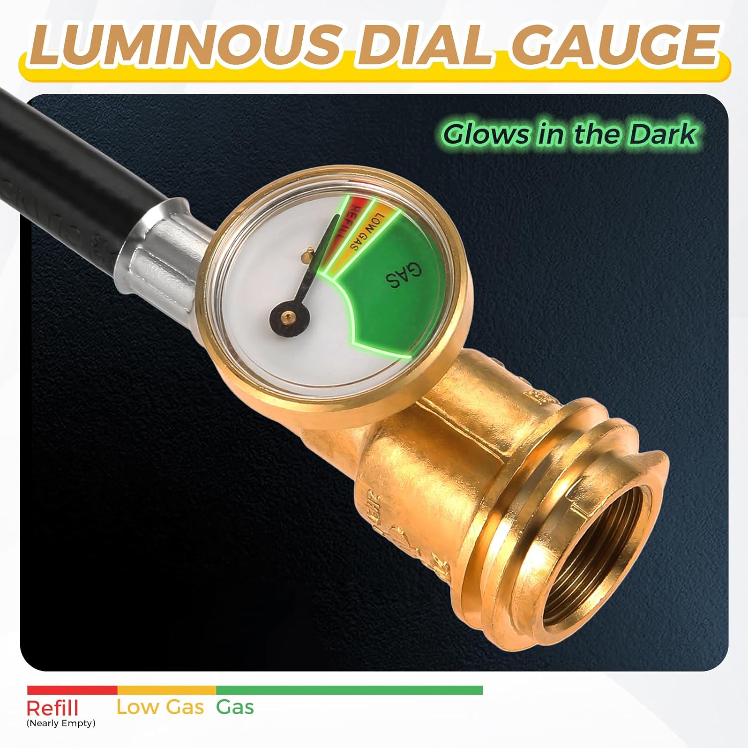 12 Feet Propane Extension Hose, Universal Extension Include POL Gauge, POL LP Tank to Male QCC1 / Type1 Adapter, Leak Detector for Gas Grill, Heater and All Other Propane Appliances