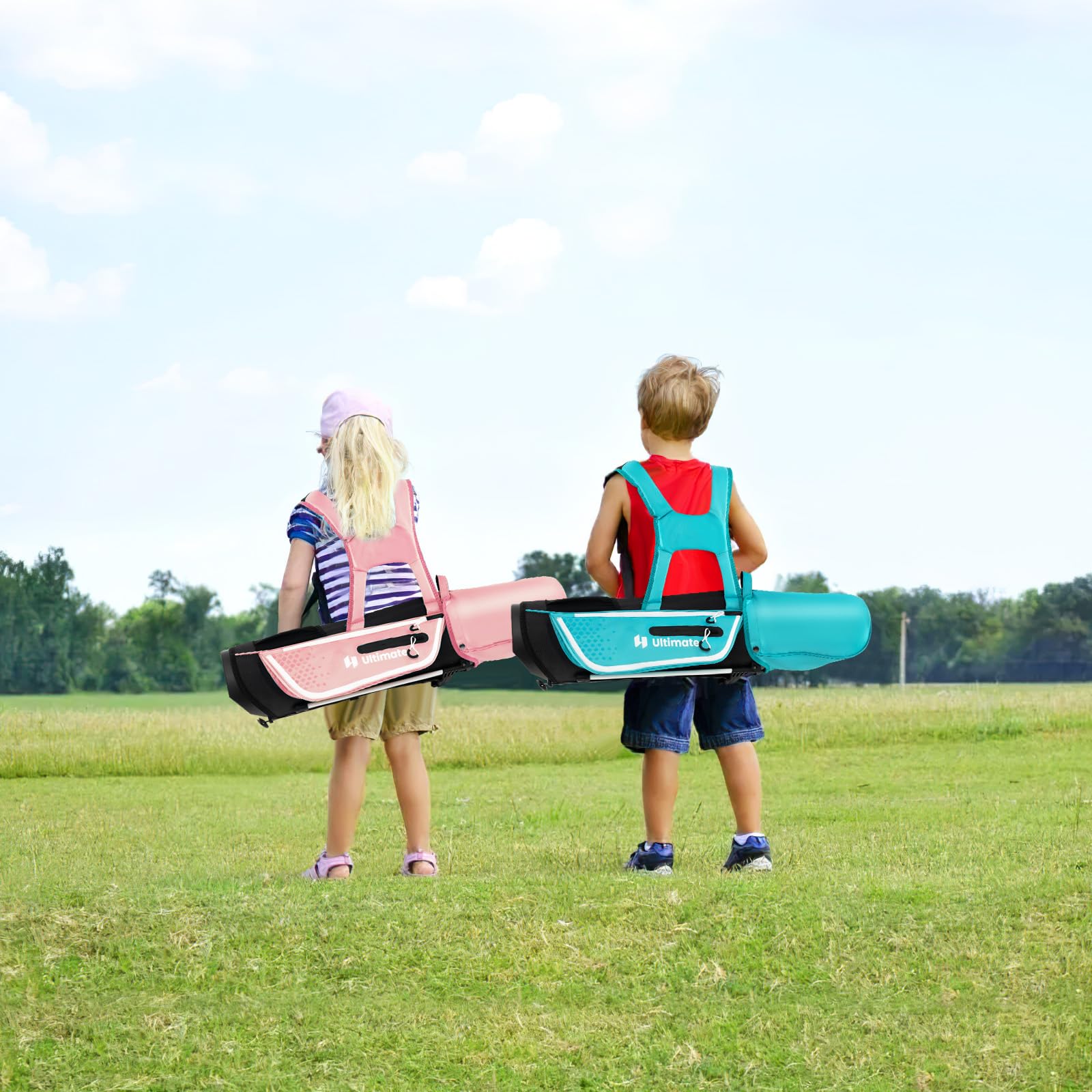 GOPLUS Clubs de Golf pour Enfants, Fairway #3, Fers #7, Fer #S et Putter, Sac Trépied avec Capuche Anti-Pluie, pour Garçons et Filles âgés de 5-7/8-10/11-13 Ans