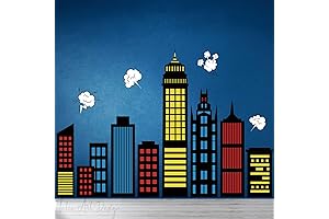 Superhero City Skyline Featuring City Buildings and Comic Scene Colorful City Skyline Wall Decals