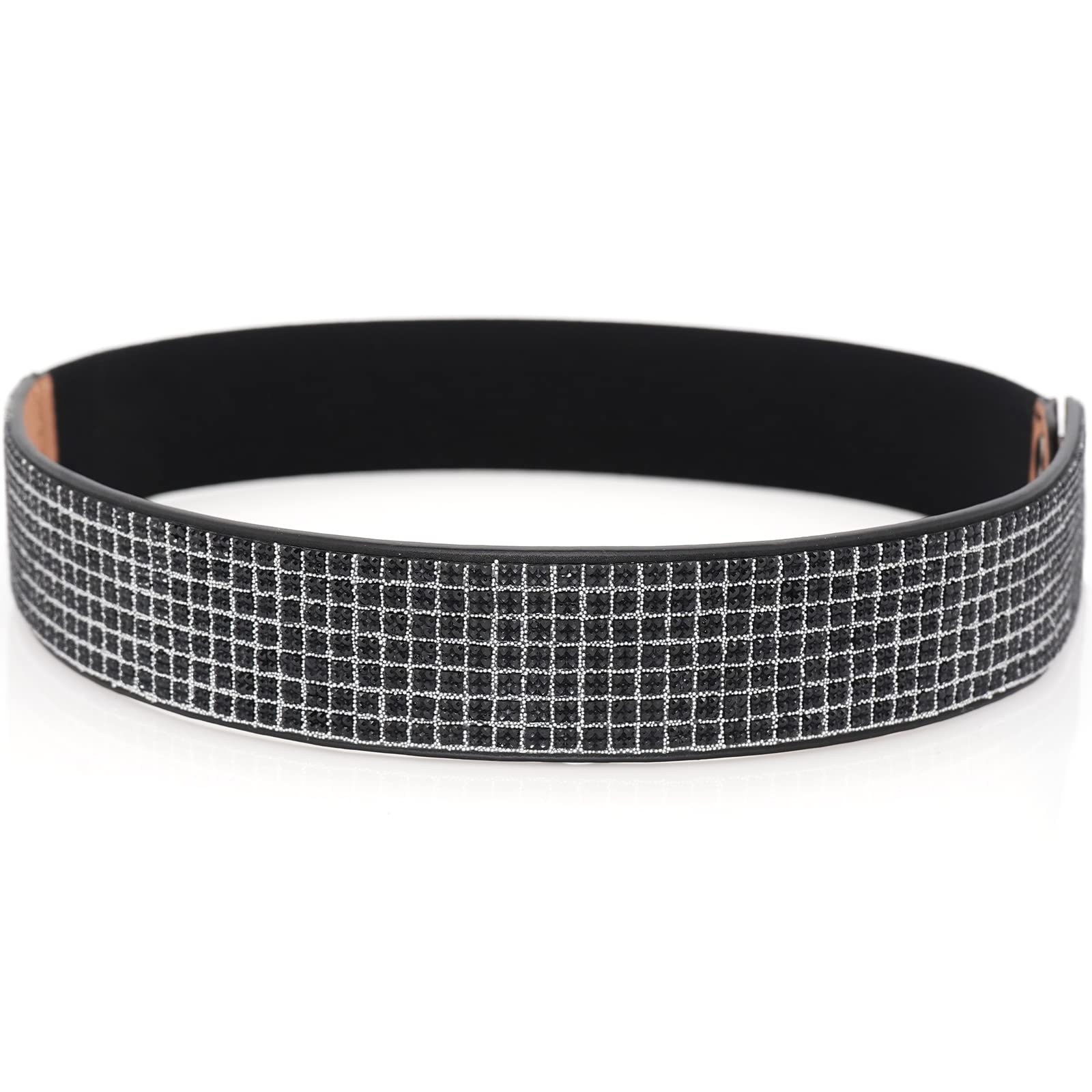 SuyiStretchy Rhinestone Belts for Women Crystal Elastic Waist Belt Shiny Wide Waistband Belts
