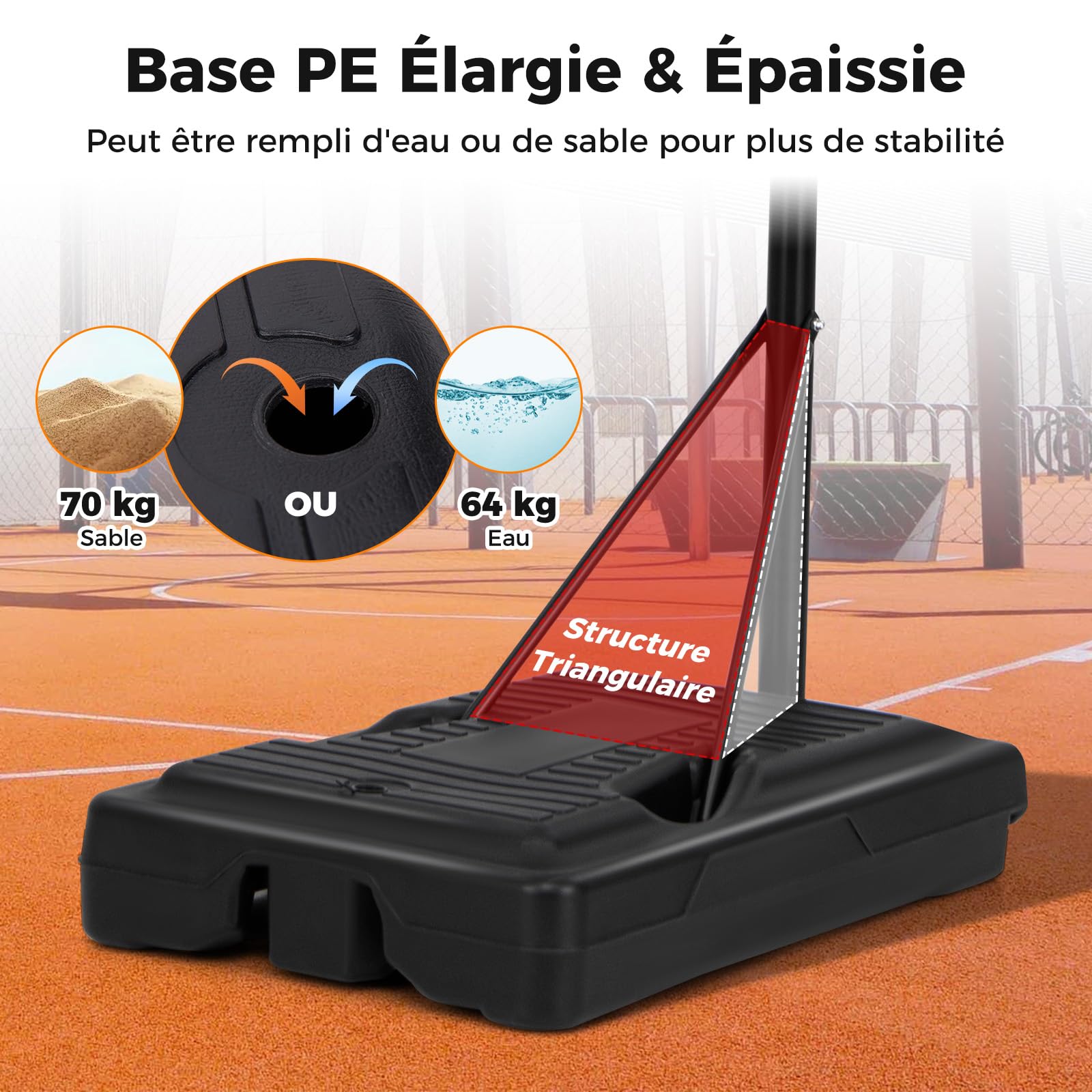 GOPLUS Panier de Basket Mobile, Hauteur Réglable (270-320CM) avec Base Remplissable, Panneau en PC Incassable, Panier de Basket Portable Intérieur/Extérieur & Système de But pour Enfants/Jeunes